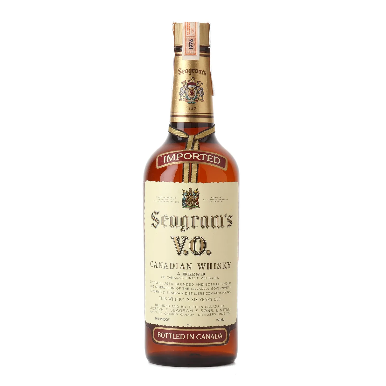 Seagram's V.O. 6 Year Old, 1976, 43% whisky bottle