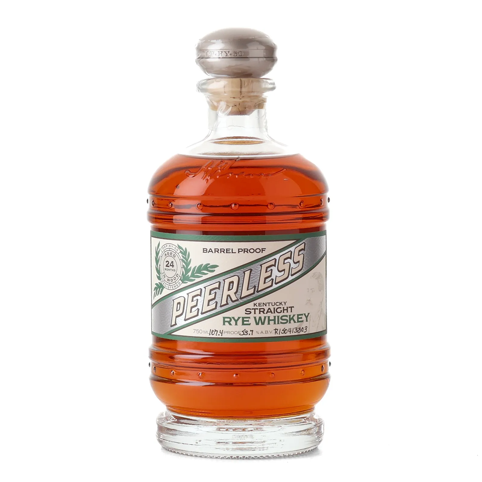 Peerless Barrel Proof Kentucky Straight Rye Whiskey 2 Year Old, Batch No. R150413303, 53.7% whisky bottle