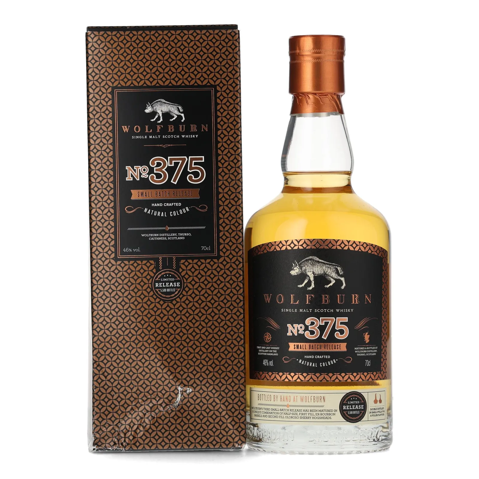 Wolfburn Small Batch No. 375 4 Year Old, Bourbon & Sherry Cask, 2019, 46% whisky bottle