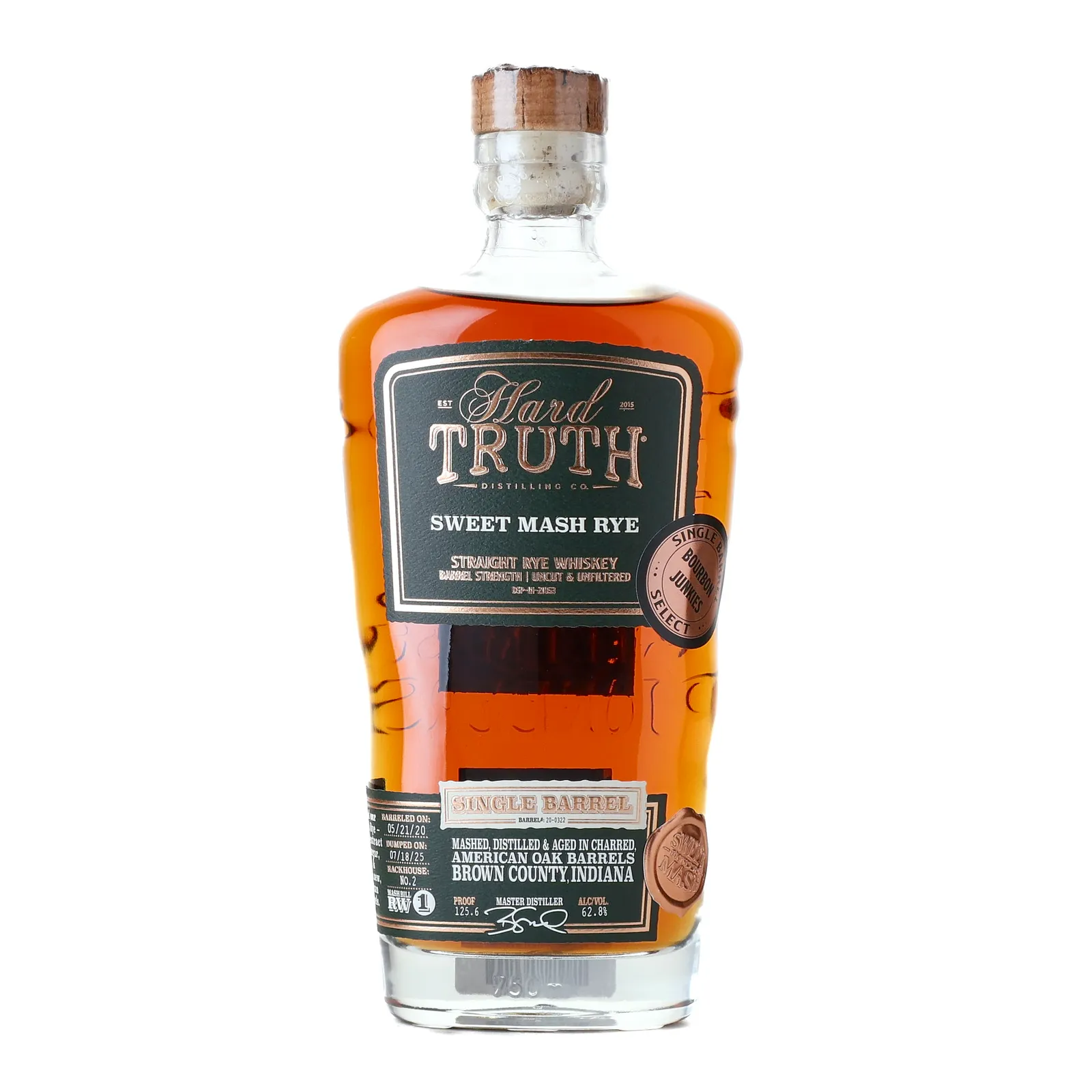 Hard Truth Sweet Mash Rye Bourbon Junkies Select 5 Year Old, Cask #20-0322, 2025, 62.8% whisky bottle