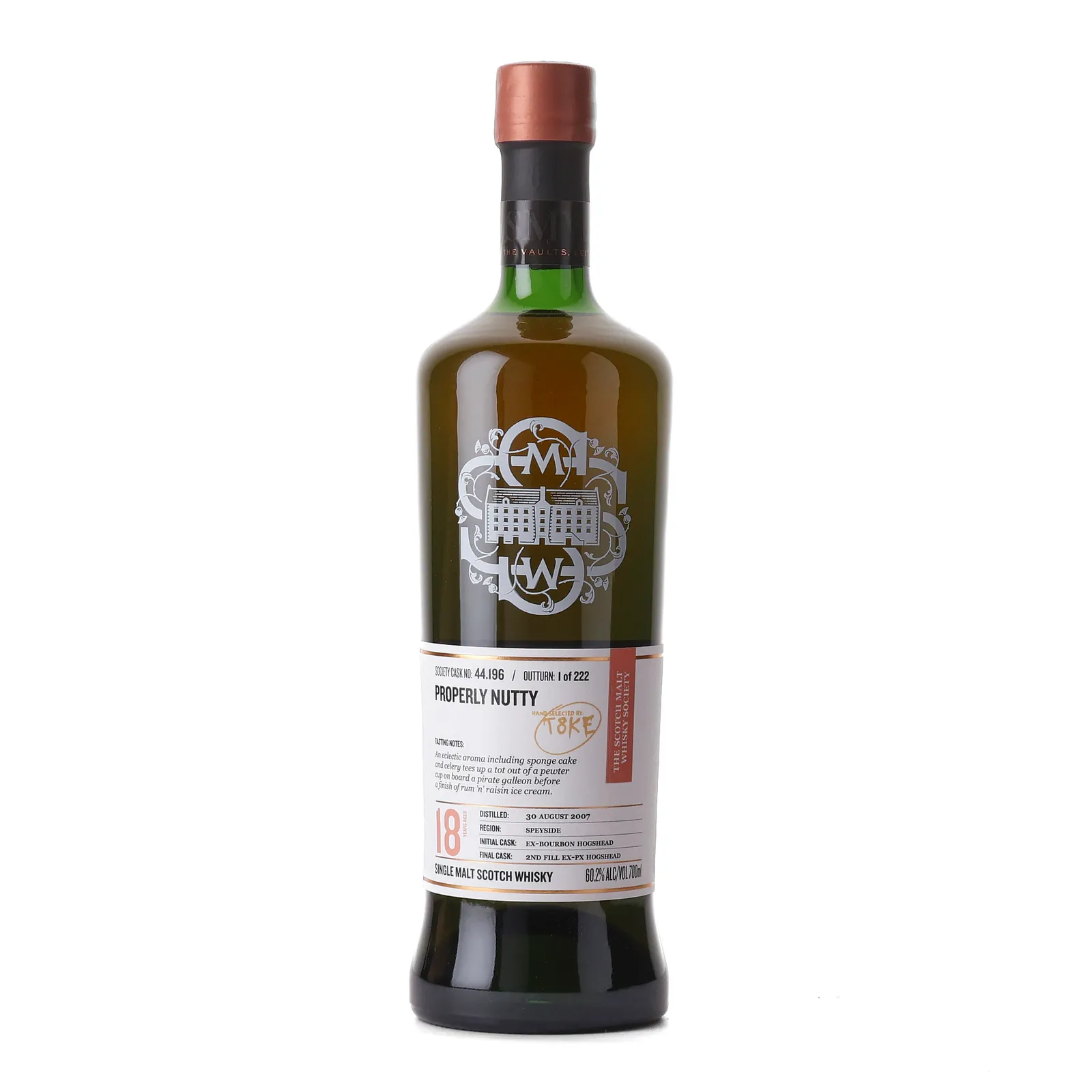 Craigellachie Properly Nutty 18 Year Old, Bourbon & Sherry Cask, Cask #44.196, 2007, The Scotch Malt Whisky Society, 60.2% whisky bottle