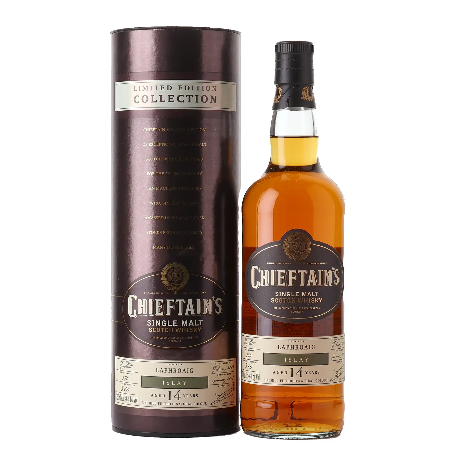 Laphroaig Chieftain's 14 Year Old, Hogshead Cask, Cask #950, 2003, Ian Macleod, 46% whisky bottle