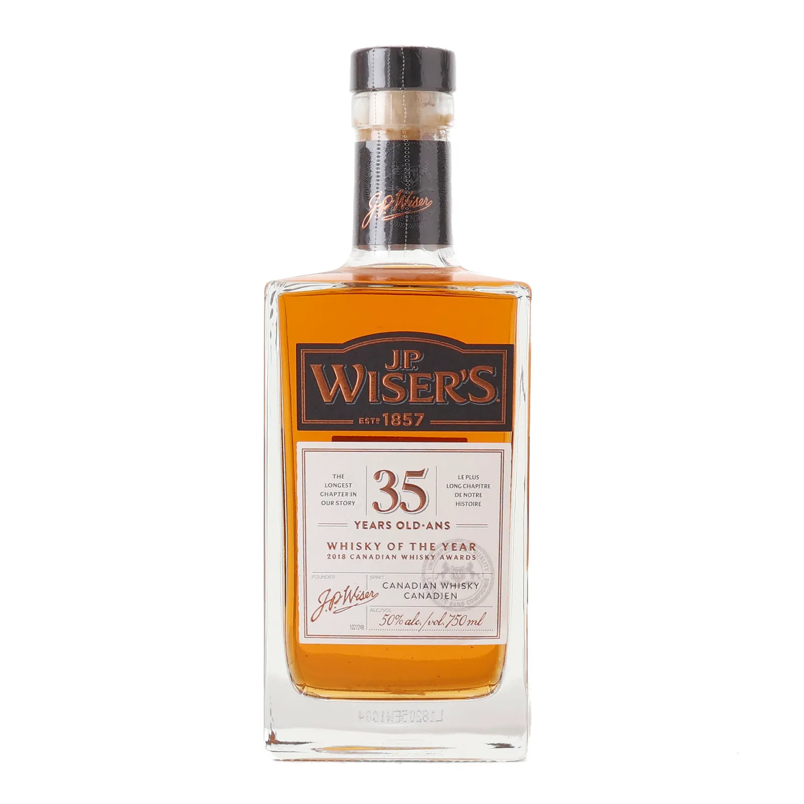 J.P. Wiser's 35 Year Old, Ex-Bourbon & Virgin Oak Cask, 2017, 50% whisky bottle