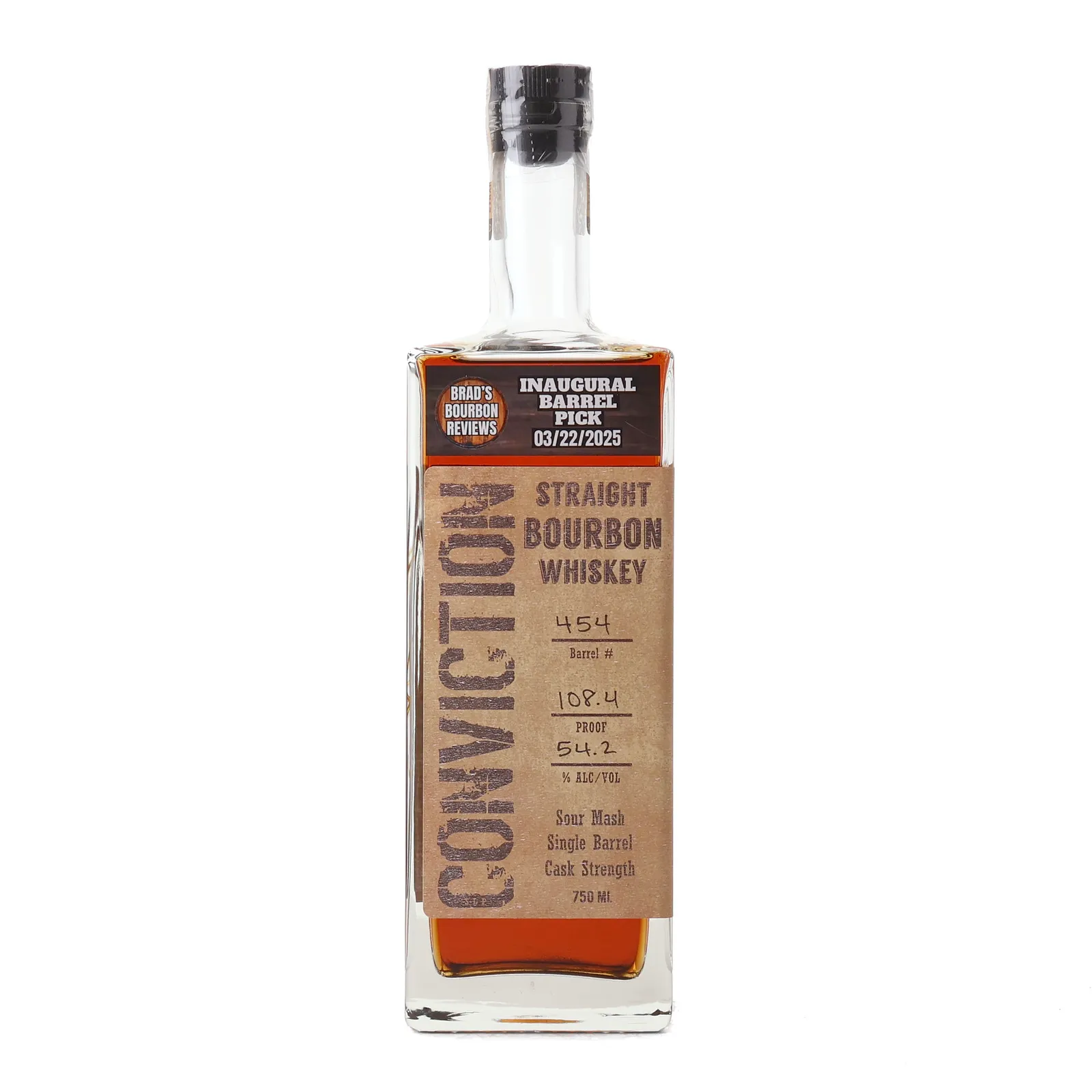 Conviction Cask Strength 'Brad's Bourbon Reviews', Cask #454, 2025, 54.2% whisky bottle