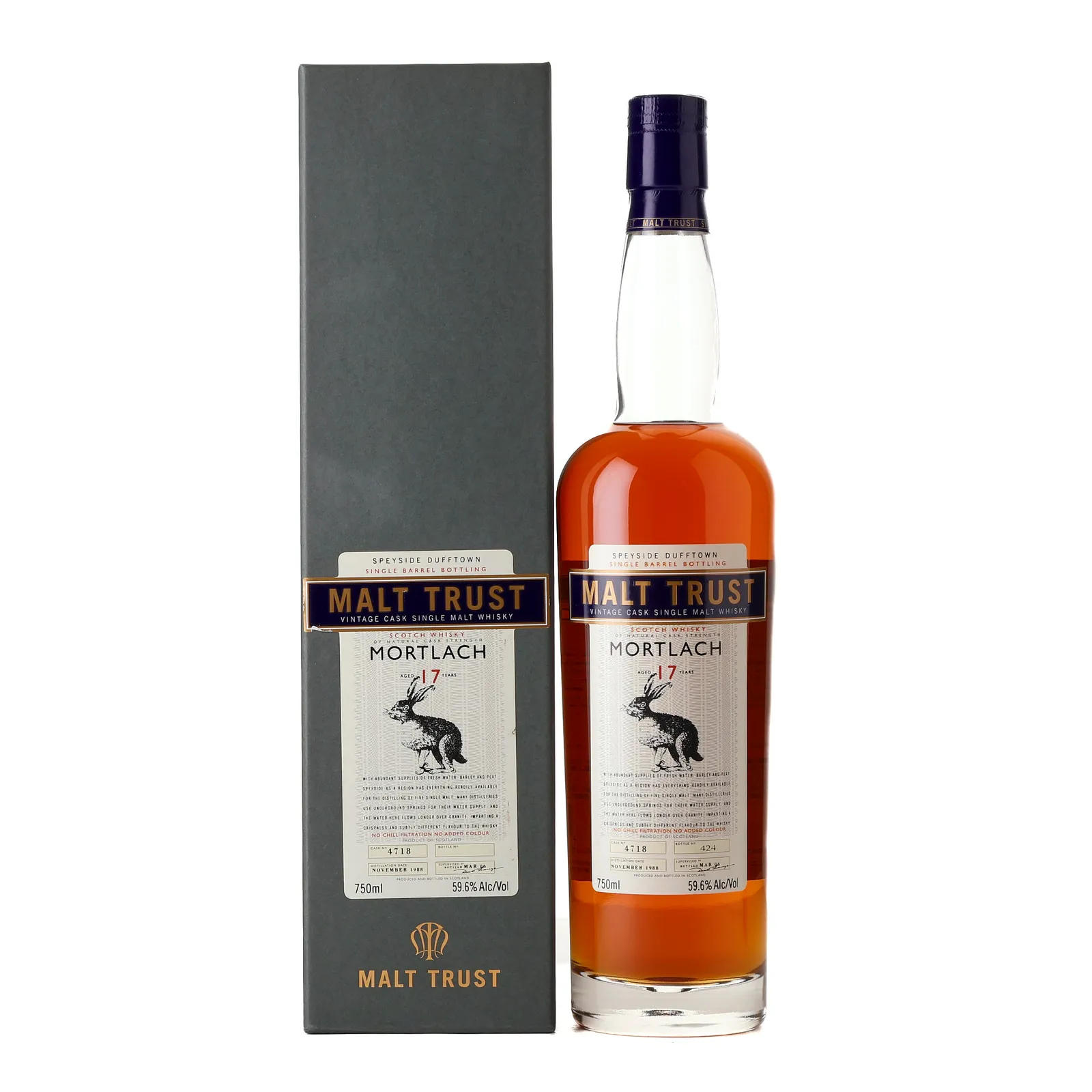 Mortlach 17 Year Old, Sherry Cask, Cask #4718, 1988, Malt Trust, 59.6% whisky bottle