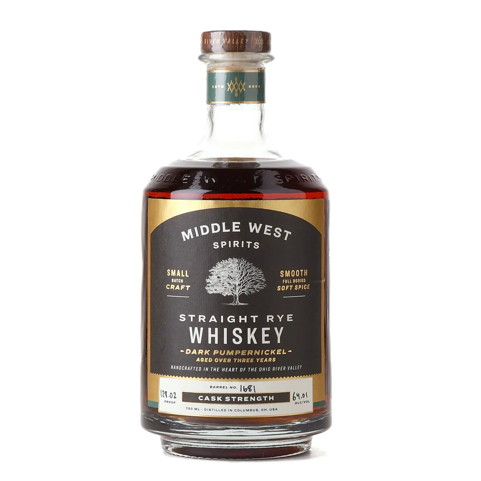 Middle West Dark Pumpernickel Straight Rye Whiskey Cask Strength 3 Year Old, Oak Cask, Cask #1681, 64.01% whisky bottle