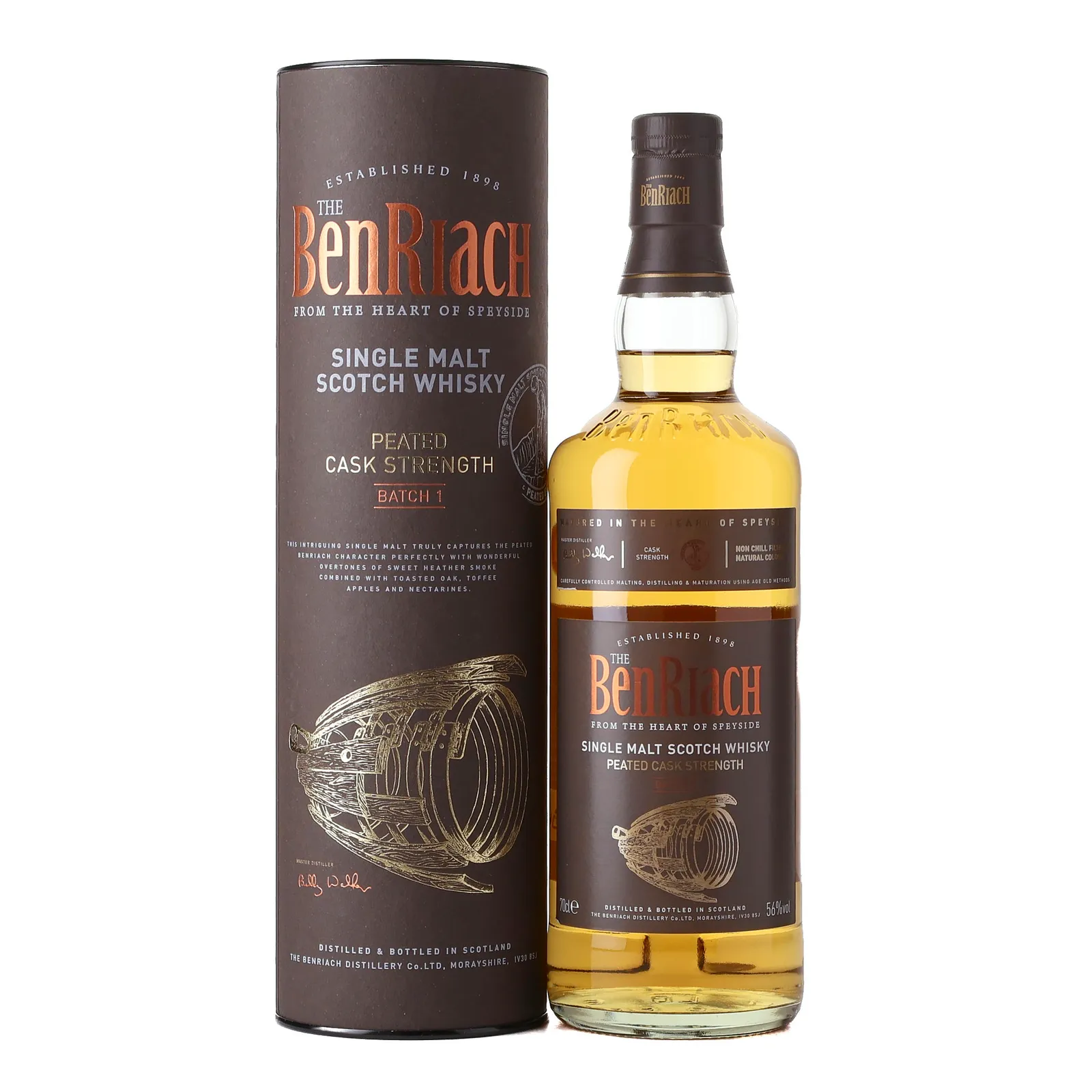 Benriach Peated Cask Strength, Bourbon & Sherry Cask, Batch No. 1, 2016, 56% whisky bottle