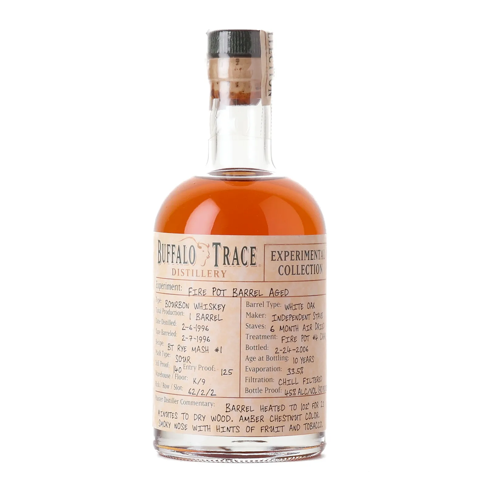 Buffalo Trace Experimental Collection Fire Pot Barrel Aged 10 Year Old, Bourbon Cask, 2006, 45% whisky bottle
