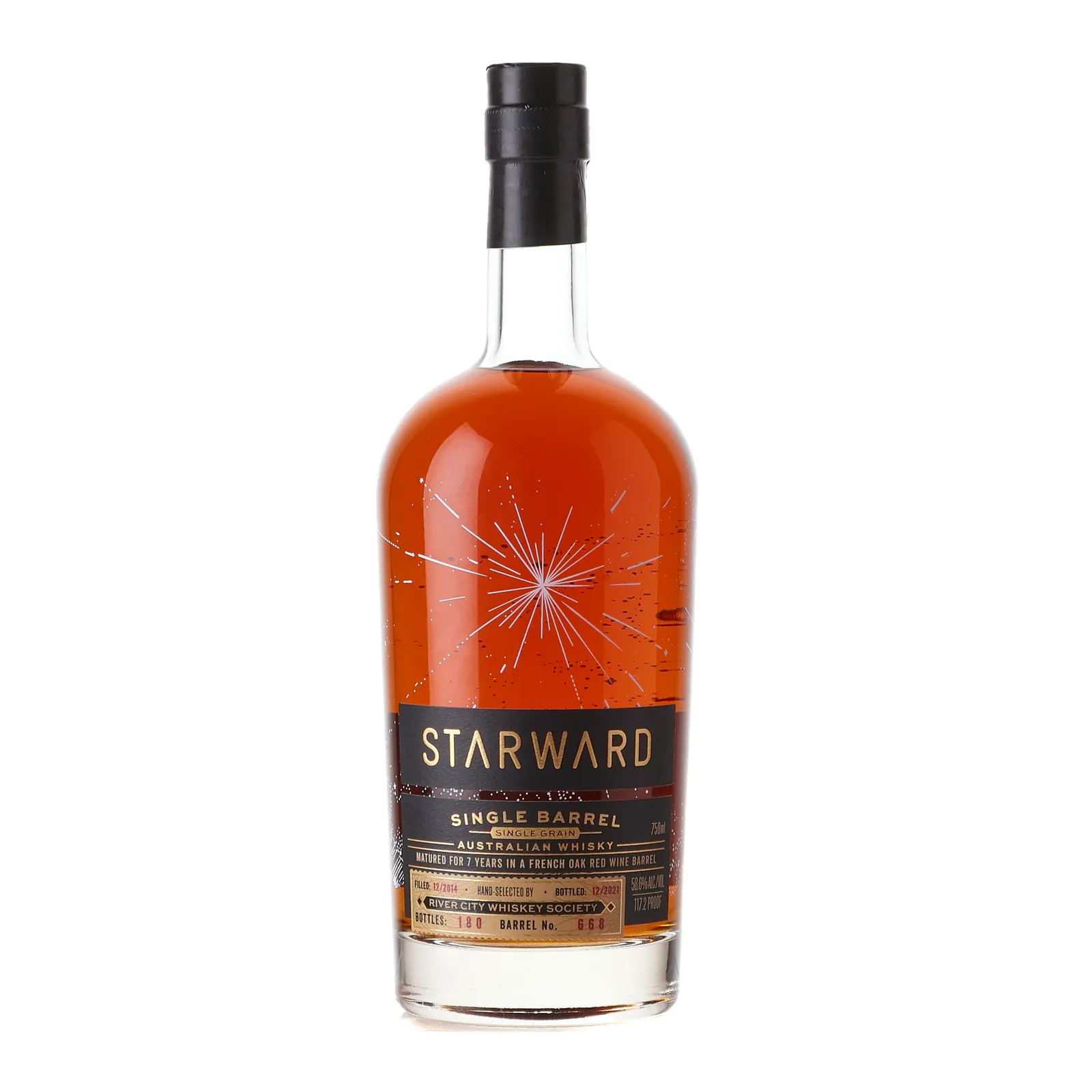 Starward River City Whiskey Society Single Barrel 7 Year Old, French Oak Pedro Ximénez Wine Cask, Cask #668, 2021, 58.6% whisky bottle