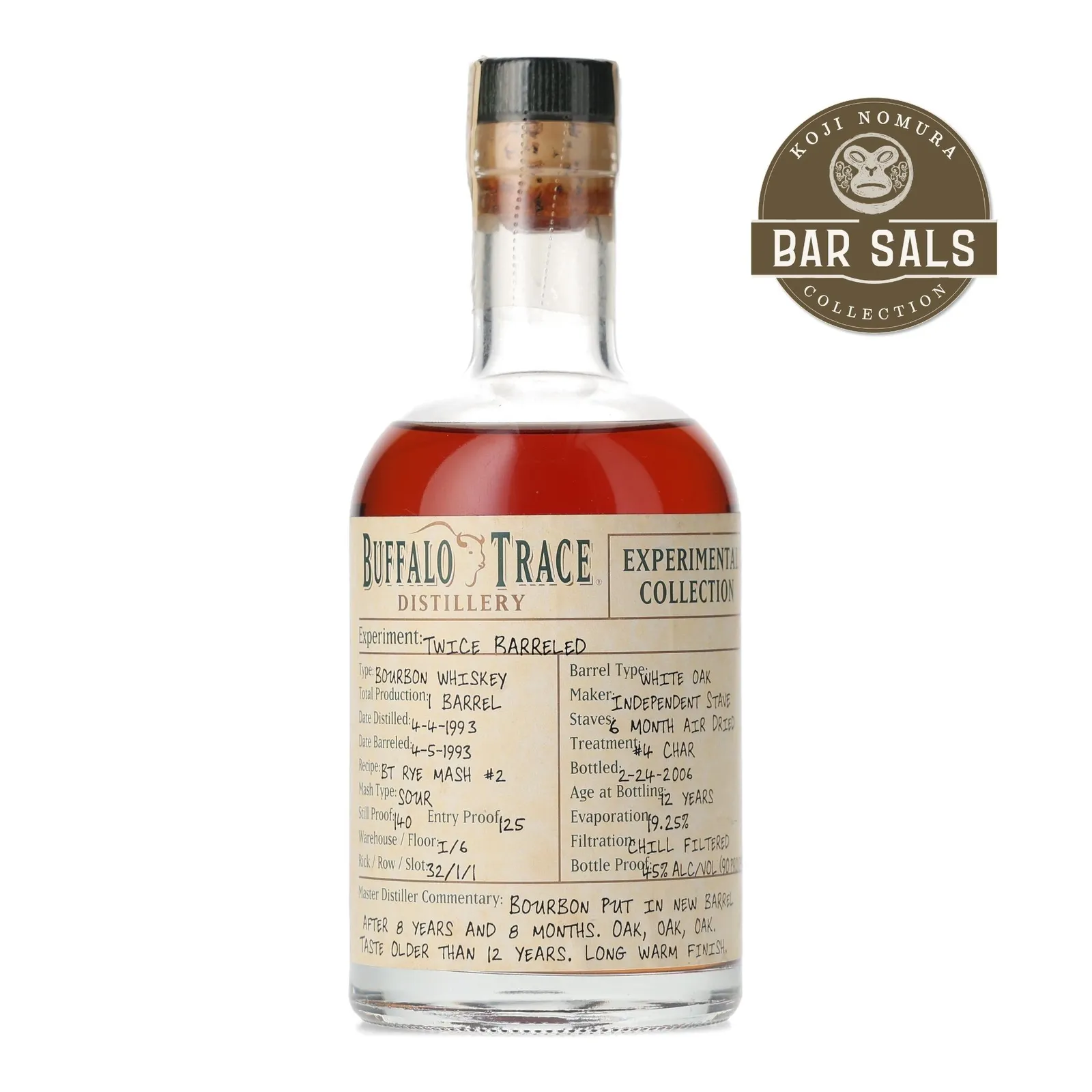 Buffalo Trace Experimental Collection: Twice Barreled 12 Year Old, American Oak Cask, 2006, 45% whisky bottle