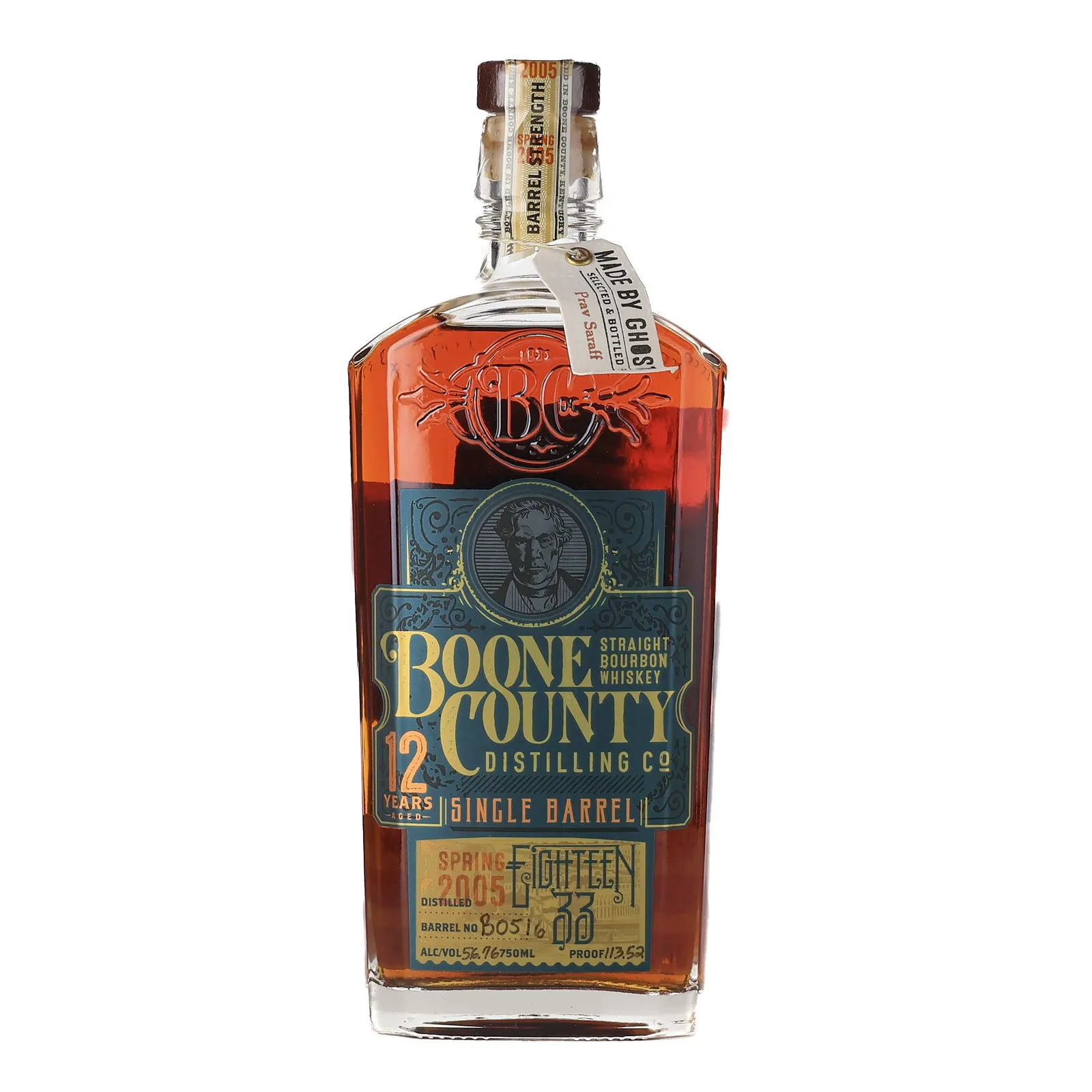 Boone County Eighteen 33 Prav Saraff Private Barrel Selection 12 Year Old, Bourbon Cask, Cask #B0516, 2005, Boone County Distilling Co, 56.8% whisky bottle