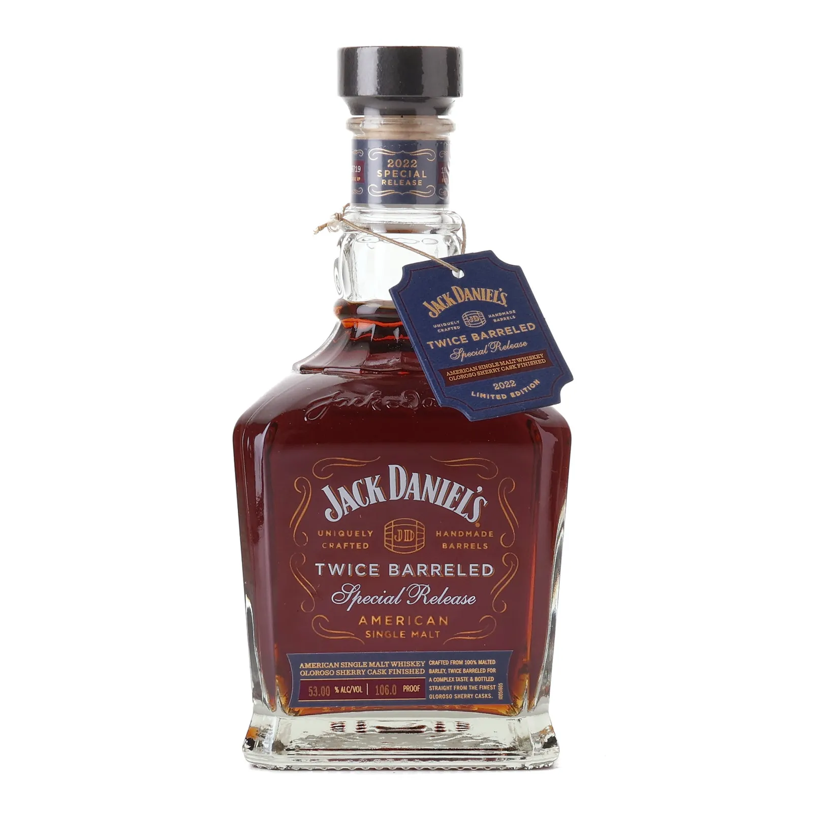 Jack Daniel's Twice Barreled American Single Malt 7 Year Old, New American Oak Cask & Oloroso Sherry Cask, Cask #22-08701, 2022, 53% whisky bottle
