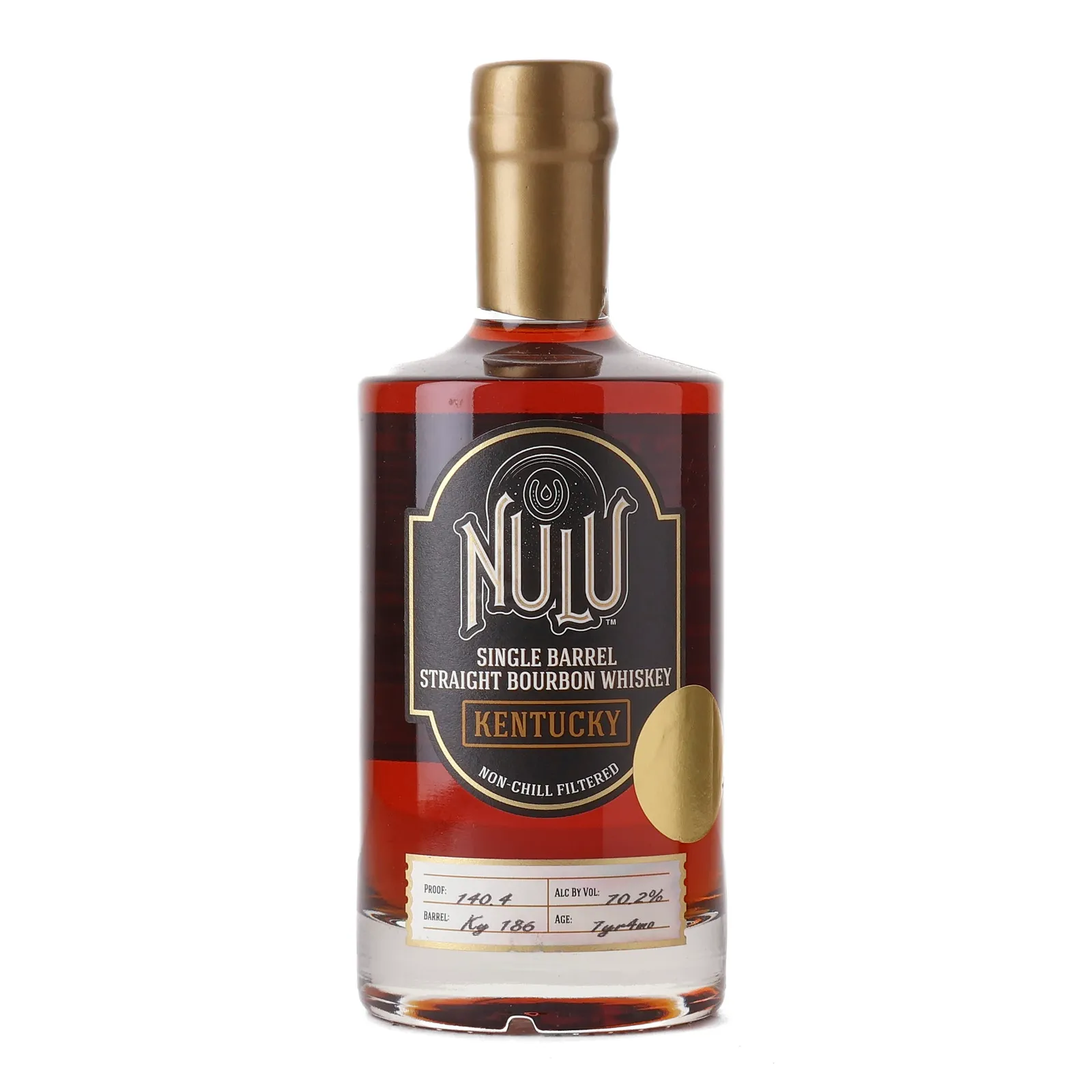 Nulu Single Barrel Straight Bourbon Whiskey 7 Year Old, Cask #Ky 186, 70.2% whisky bottle
