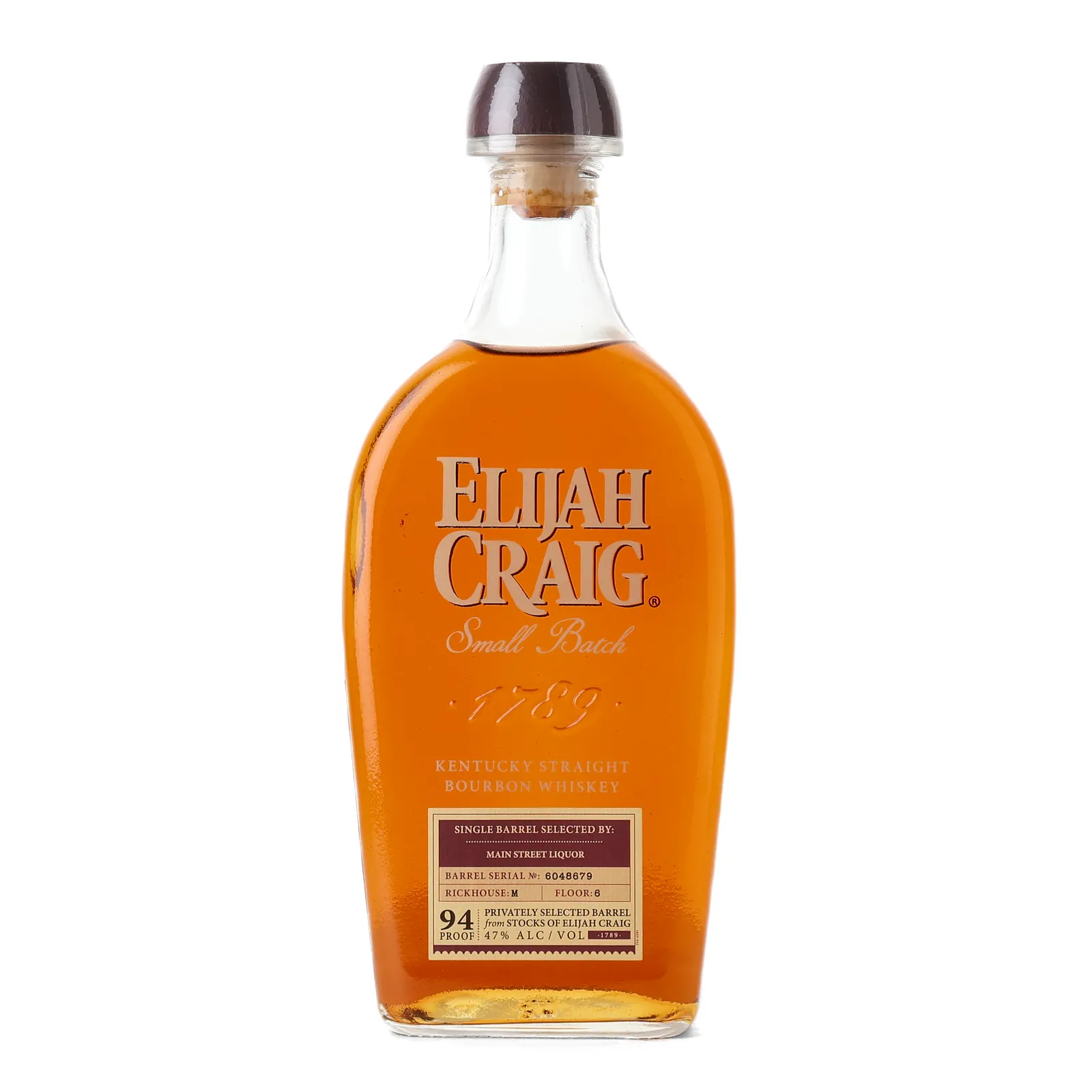 Elijah Craig Small Batch 'Main Street Liquor' Single Barrel, Cask #6048679, 47% whisky bottle