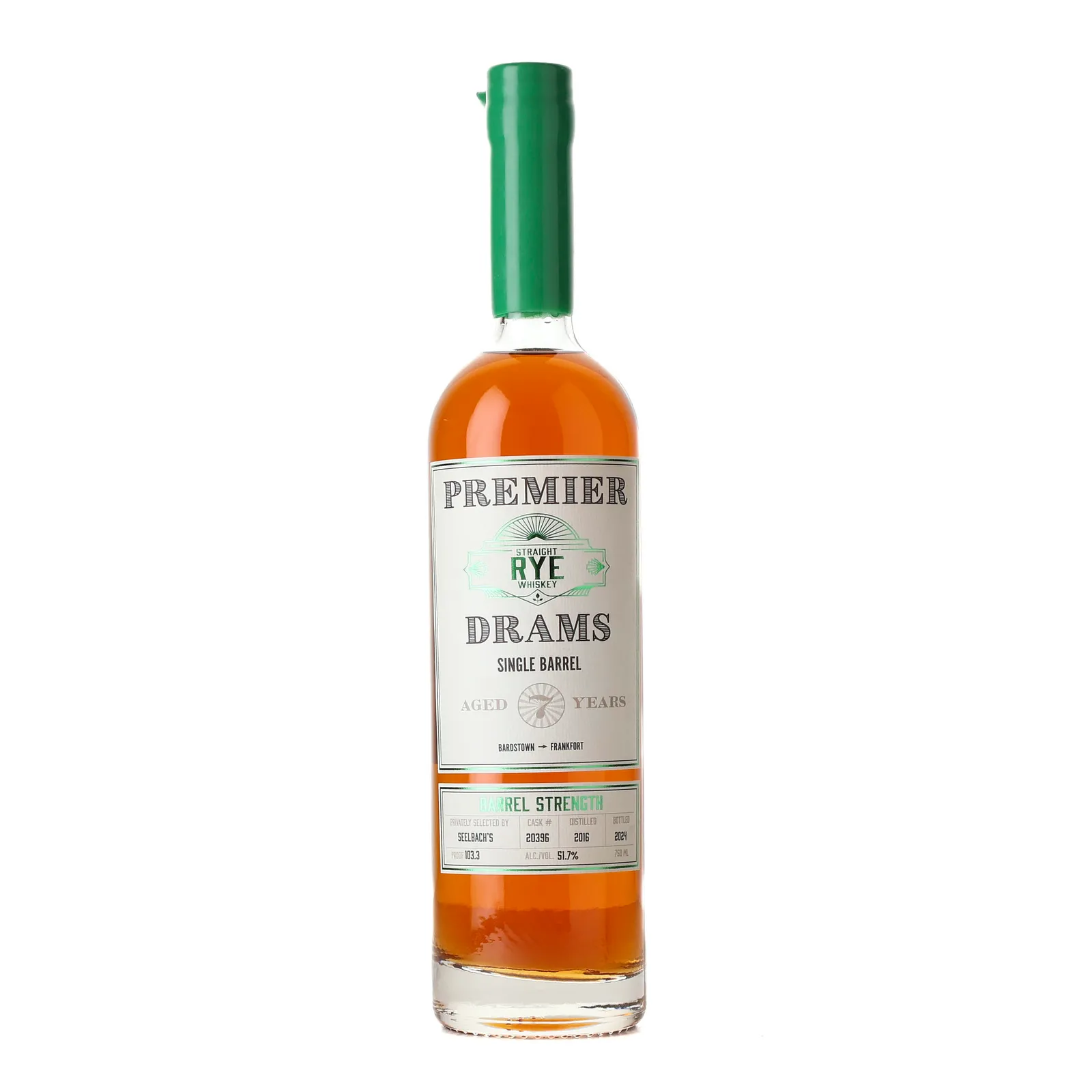 Premier Drams Single Barrel 7 Year Old, Cask #20396, 2016, Seelbach's, 51.7% whisky bottle