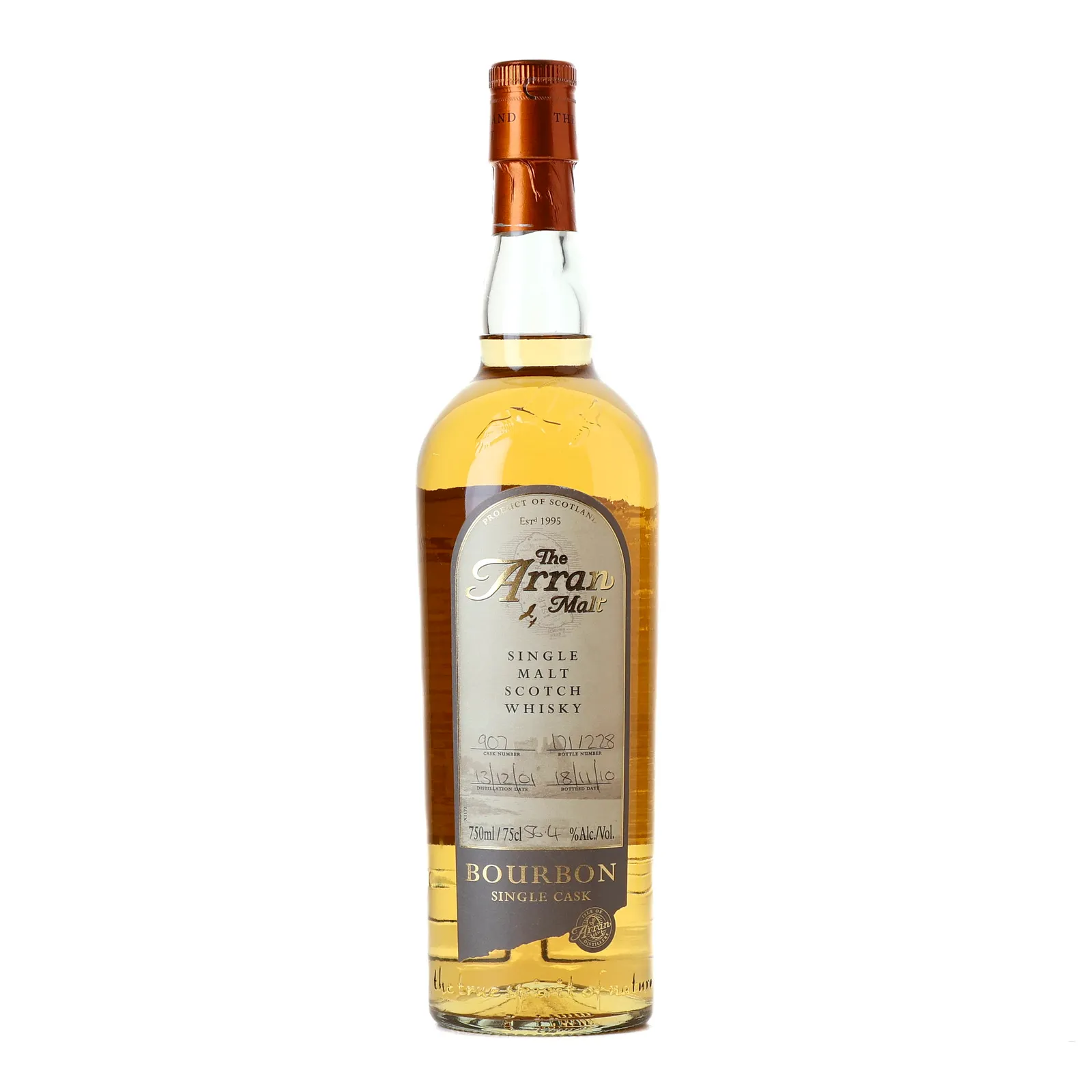 Arran Bourbon Cask Single Malt Scotch 9 Year Old, Bourbon Cask, Cask #462, 2010, 56.4% whisky bottle