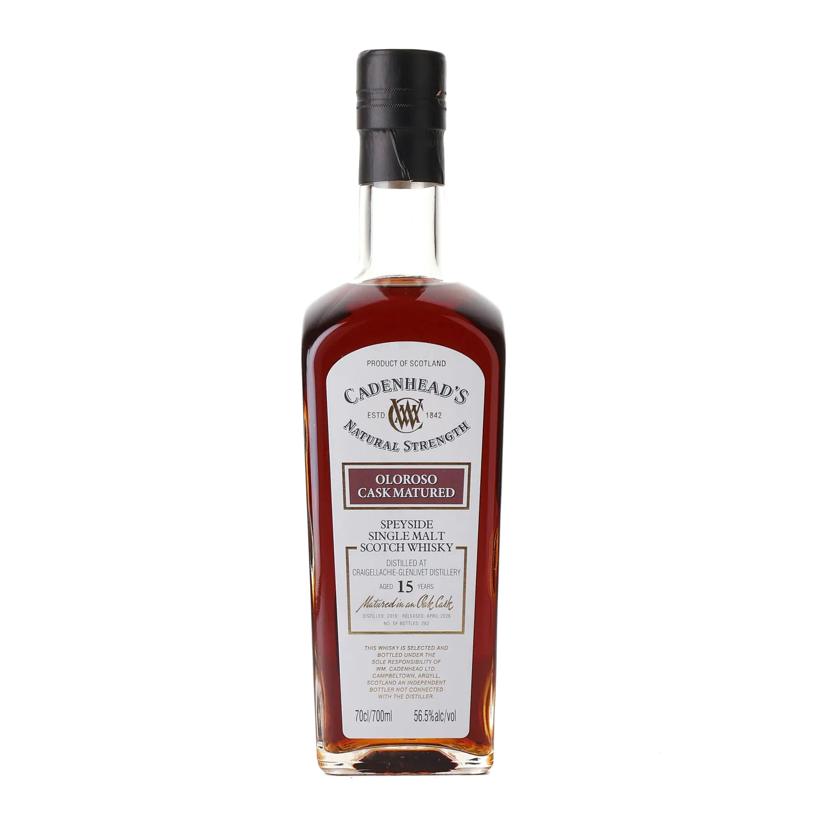 Craigellachie Oloroso Cask Matured 15 Year Old, Oloroso Cask, 2010, Cadenhead's, 56.5% whisky bottle