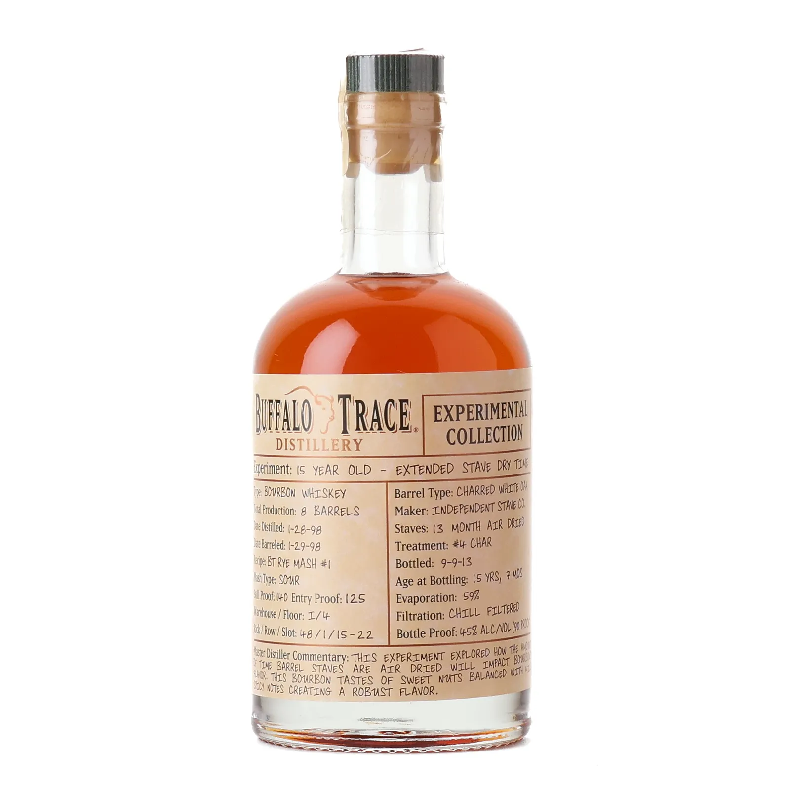 Buffalo Trace Experimental Collection: 15 Year Old Extended Stave Dry Time, Charred White Oak Cask, 2013, 45% whisky bottle