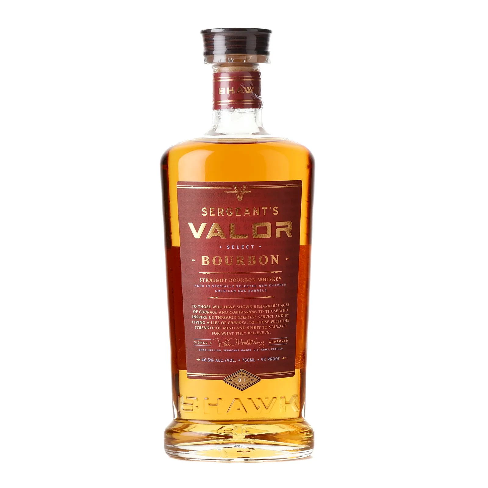 BHAWK Sergeant's Valor Select Bourbon, Batch No. 1, 46.5% whisky bottle