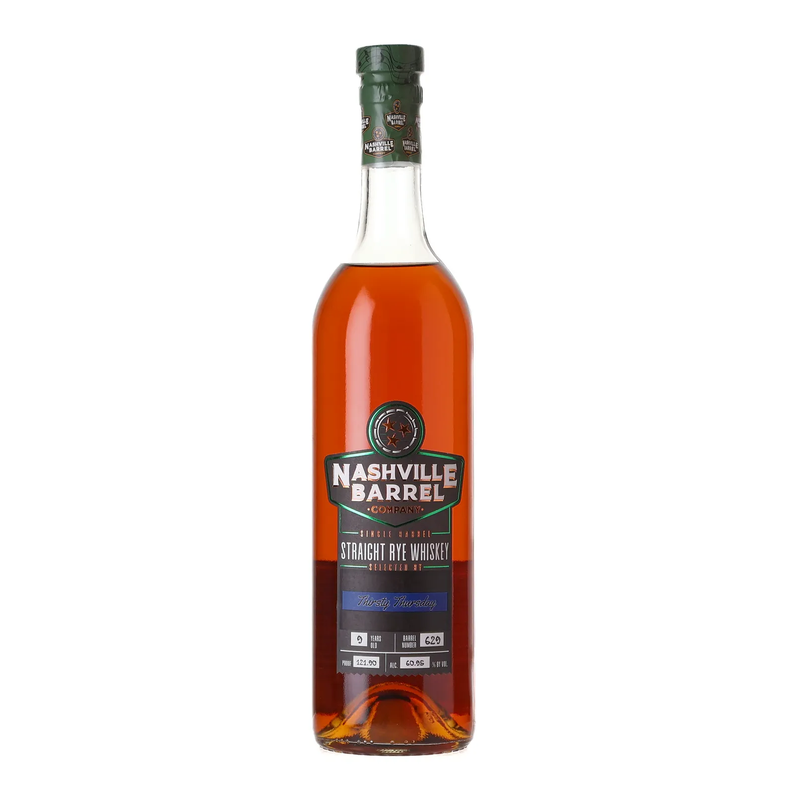 Nashville Barrel Company Single Barrel Straight Rye Thirsty Thursday Private Barrel Selection 9 Year Old, Cask #620, 60.95% whisky bottle