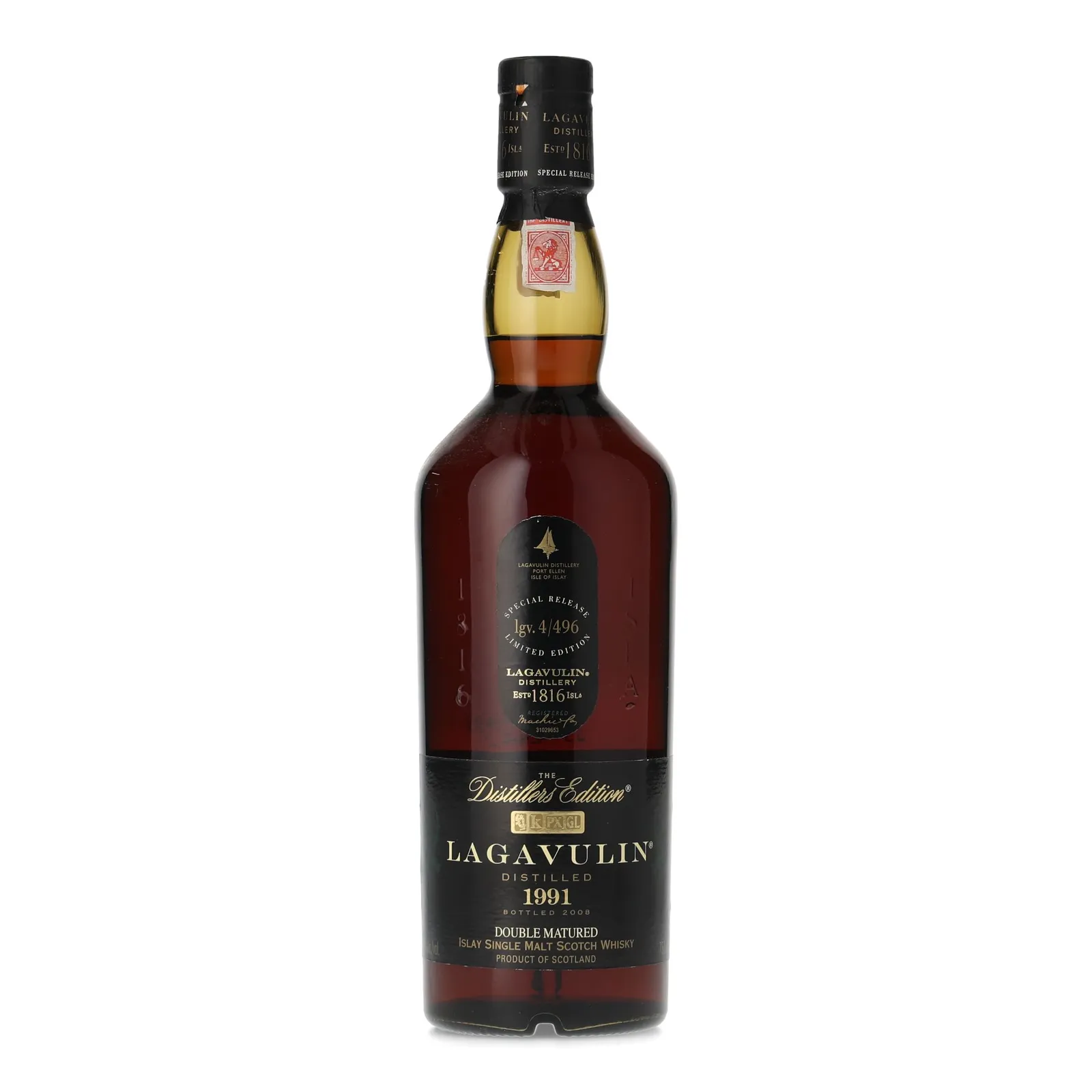 Lagavulin Distillers Edition 17 Year Old, Pedro Ximénez Cask, lgv. 4/496, 2008, 43% whisky bottle