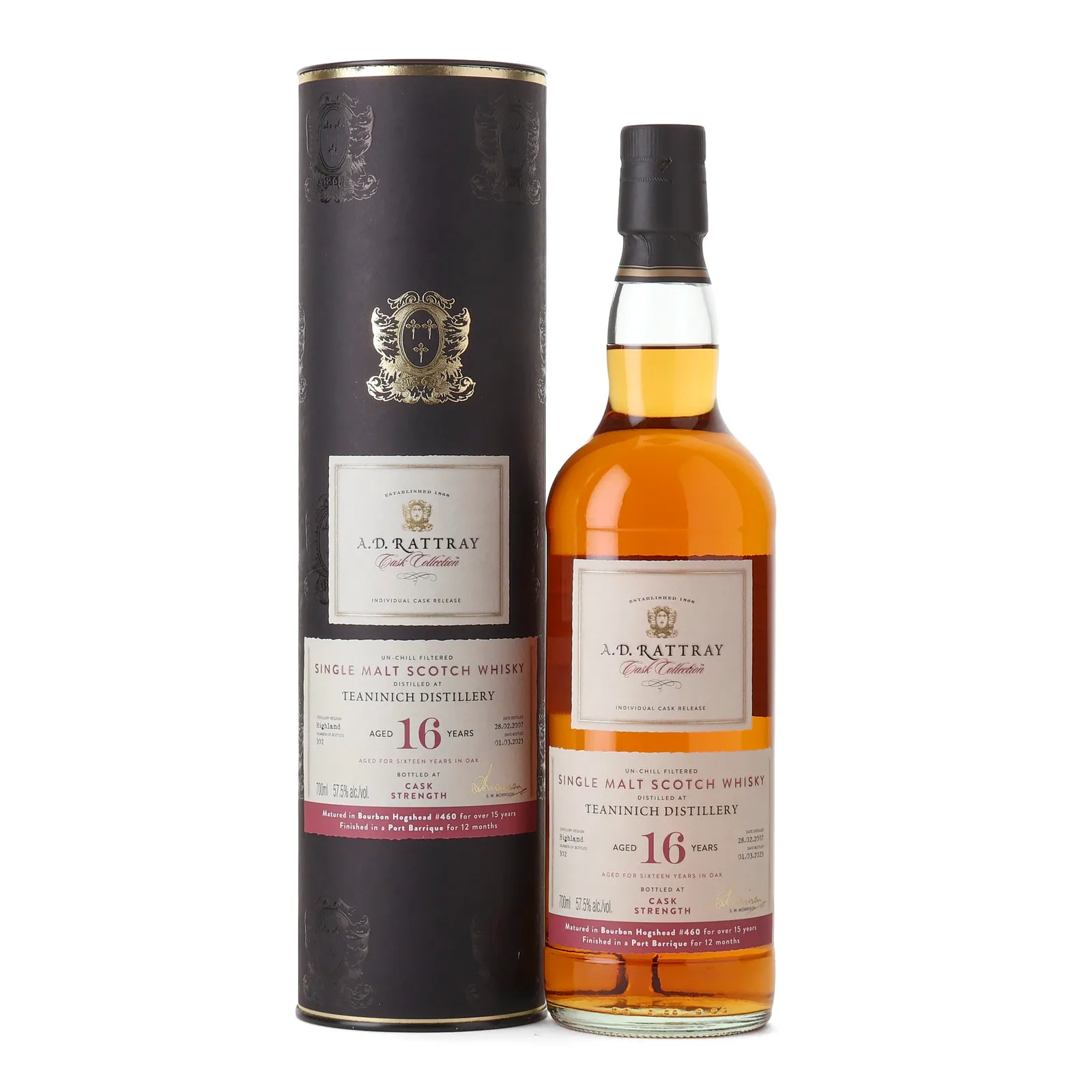 Teaninich Cask Collection 16 Year Old, Bourbon & Port Cask, Cask #460, 2007, A.D. Rattray, 57.5% whisky bottle