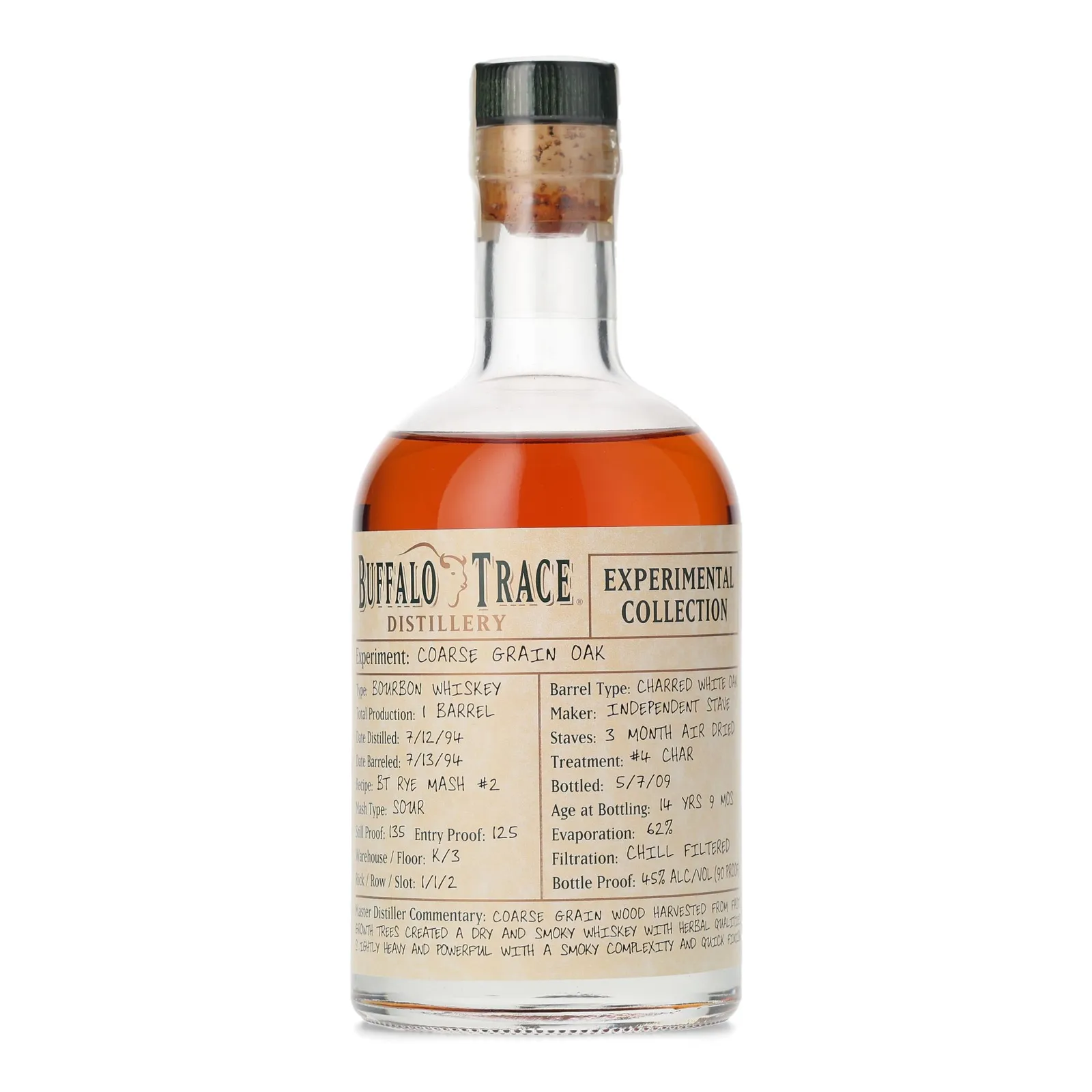 Buffalo Trace Experimental Collection Coarse Grain Oak 14 Year Old, 2009, 45% whisky bottle