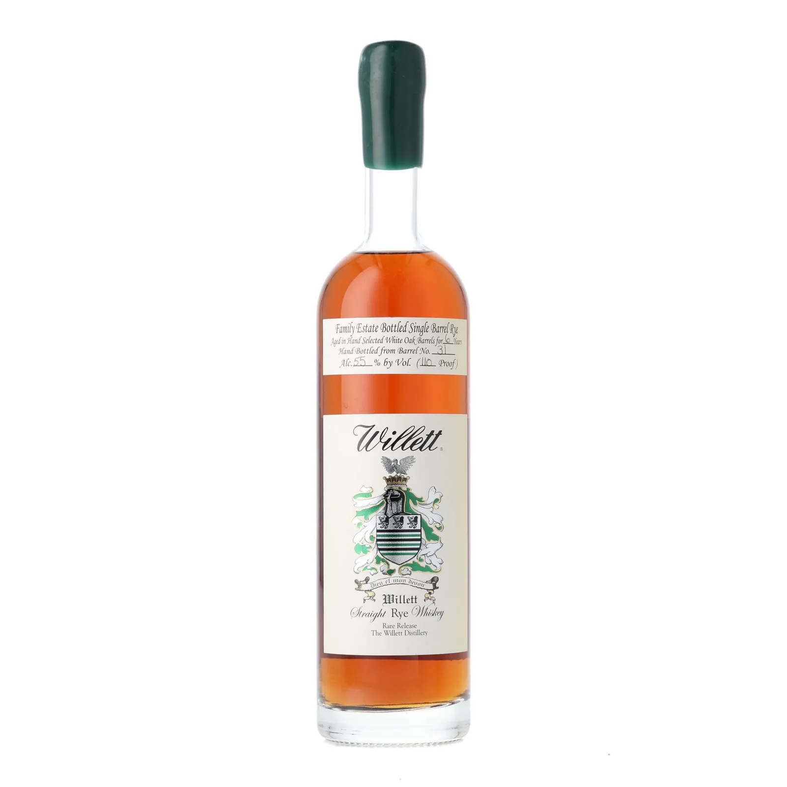 Willett Family Estate Single Barrel Rye 6 Year Old, American Oak Cask, Cask #31, 55% whisky bottle