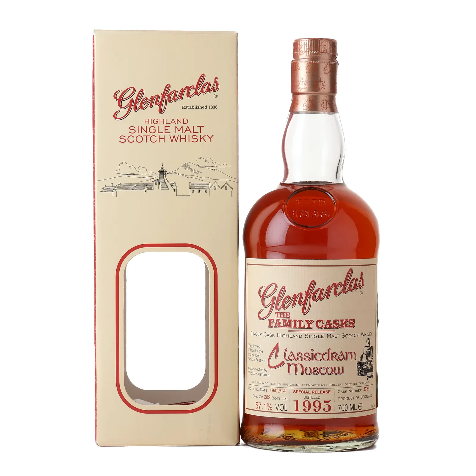 Glenfarclas The Family Cask Classicdram Moscow 19 Year Old, Sherry Cask, Cask #3783, 2014, 57.1% whisky bottle