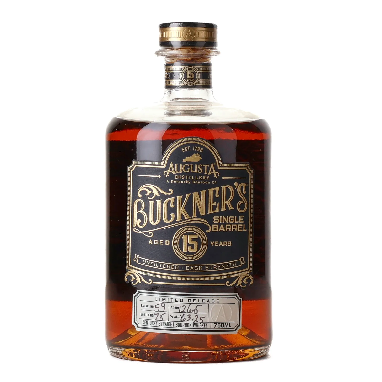Buckner's Cask Strength Single Barrel 15 Year Old, New Charred American Oak Cask, Cask #59, Augusta Distillery, 63.25% whisky bottle
