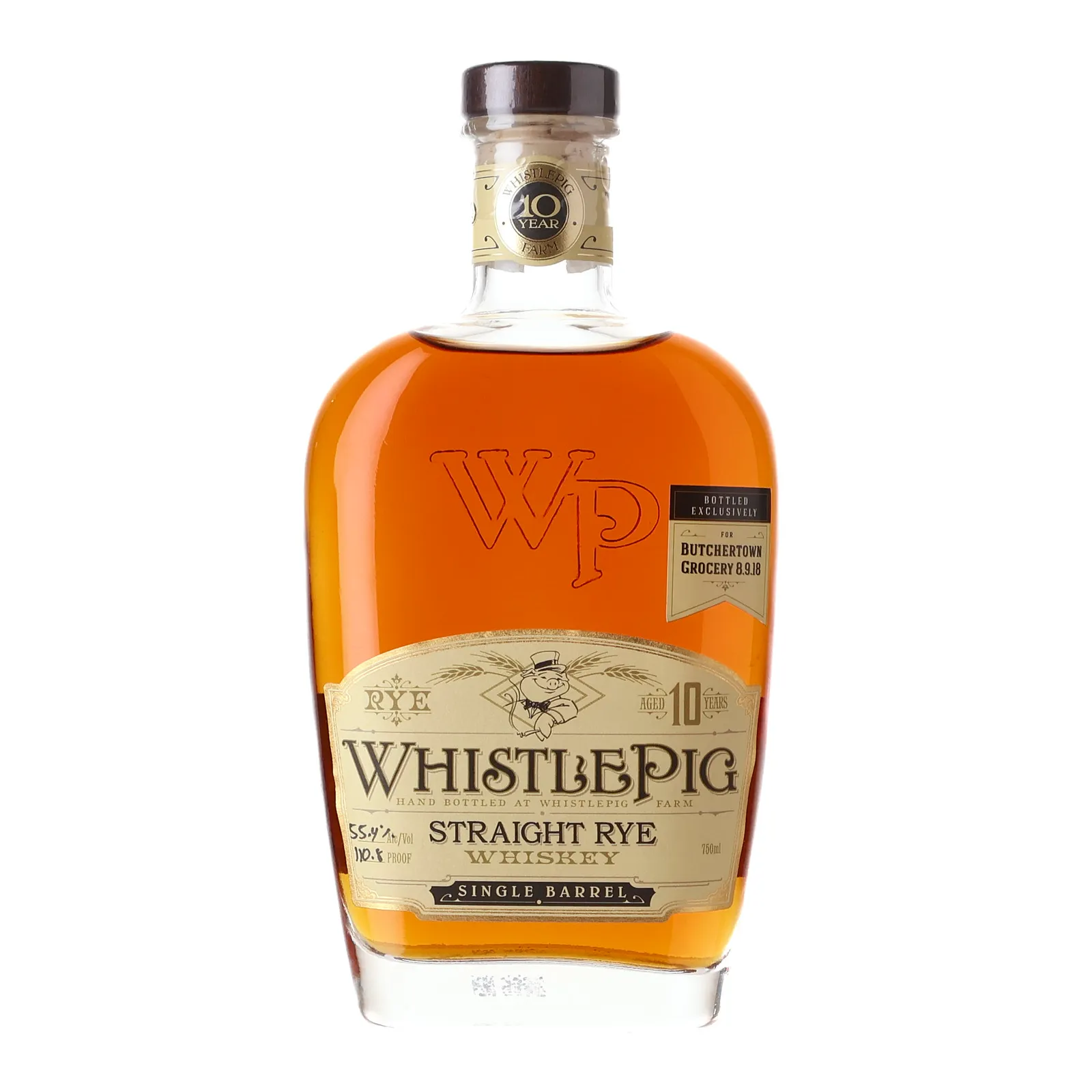 WhistlePig Single Barrel Butchertown Grocery 10 Year Old, 2018, 55.4% whisky bottle