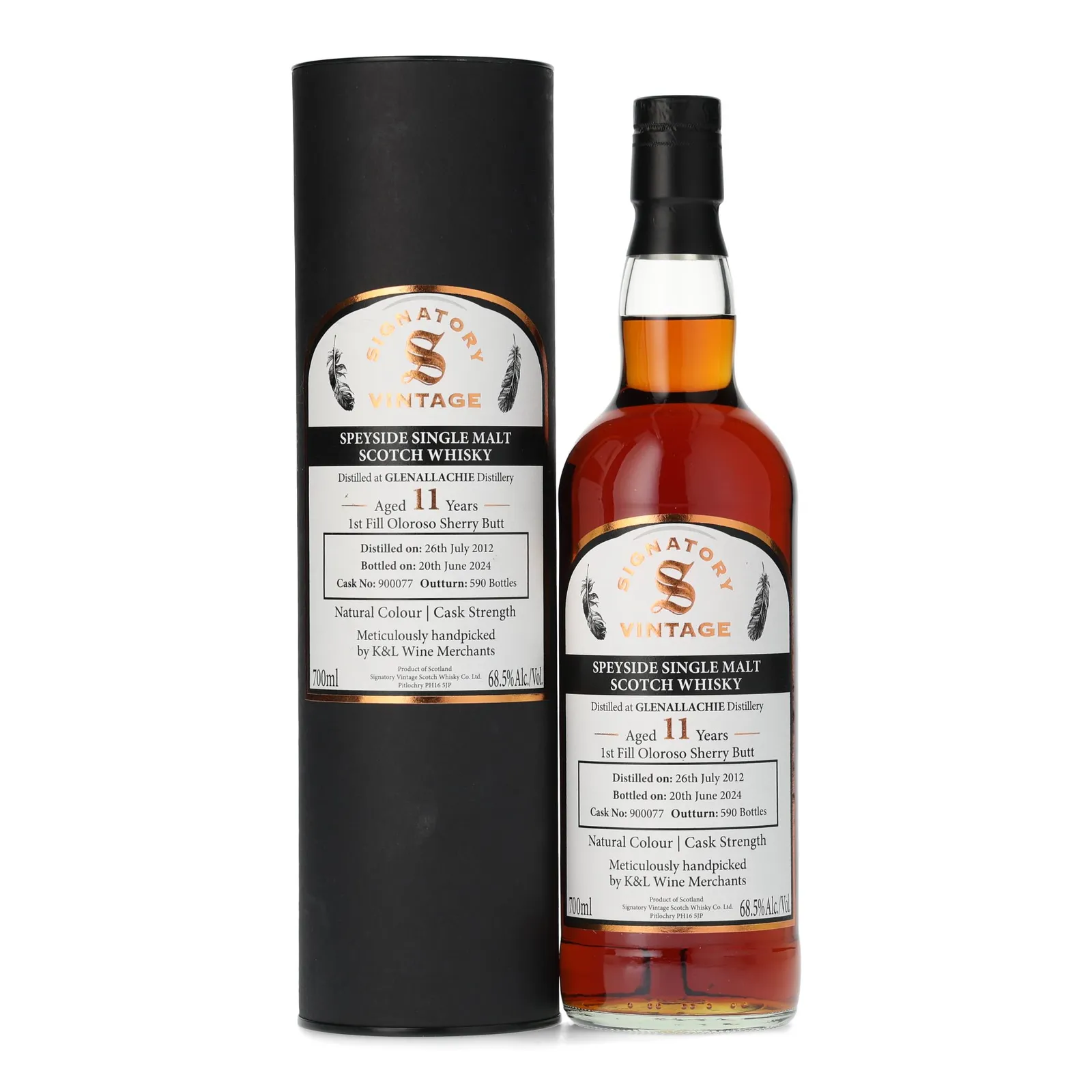 GlenAllachie 11 Year Old, Sherry Cask, Cask #900077, 2012, Signatory Vintage, 68.5% whisky bottle