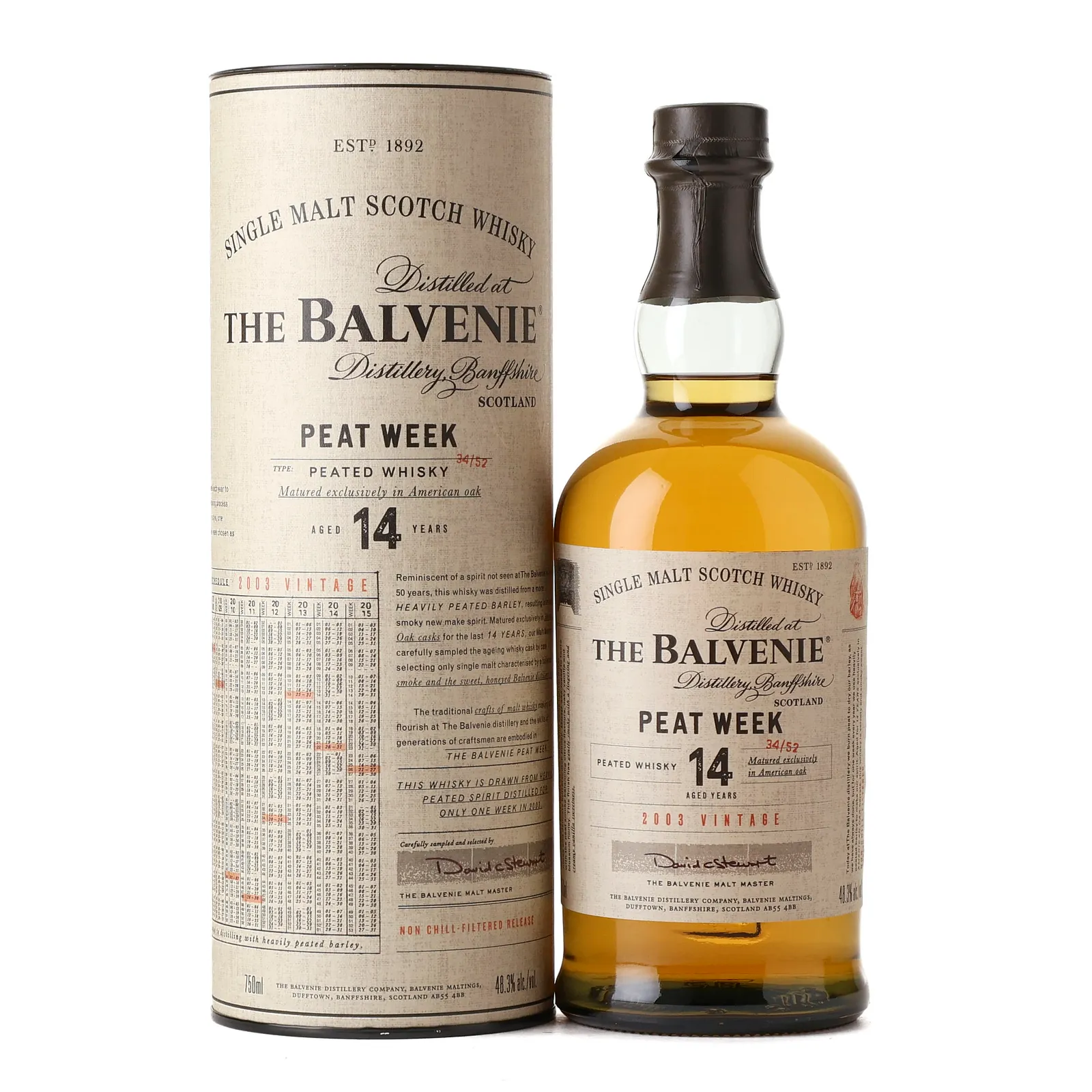 Balvenie Peat Week 14 Year Old, American Oak Cask, 2003, 48.3% whisky bottle