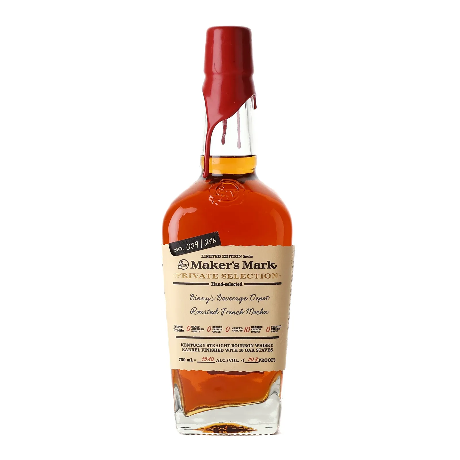 Maker's Mark Private Selection 'Binny's' Roasted French Mocha, New Charred Oak Cask & French Oak Staves, 55.4% whisky bottle