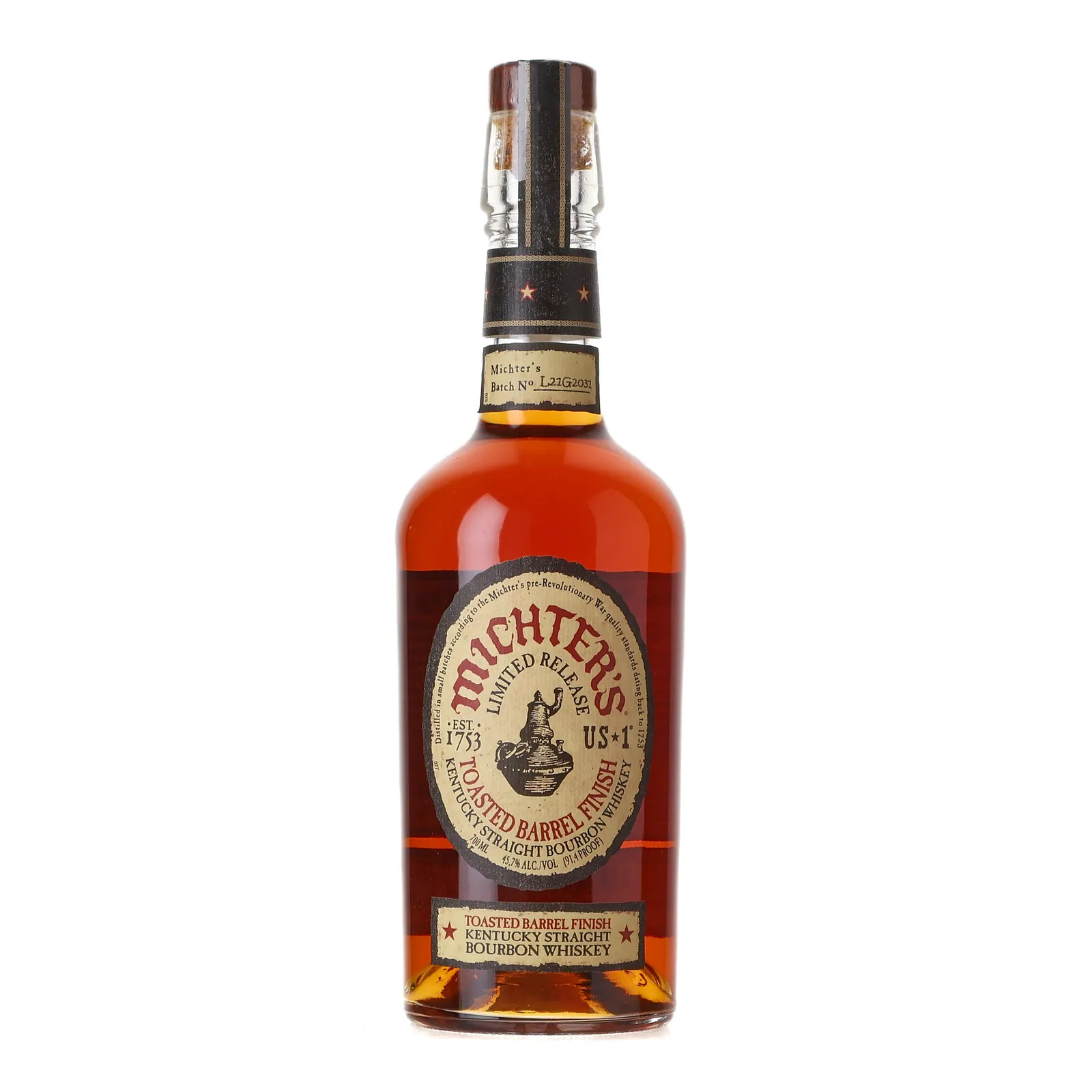 Michter's US*1 Toasted Barrel Finish Bourbon, Toasted Oak Cask, Batch L21G2031, 2021, 45.7% whisky bottle