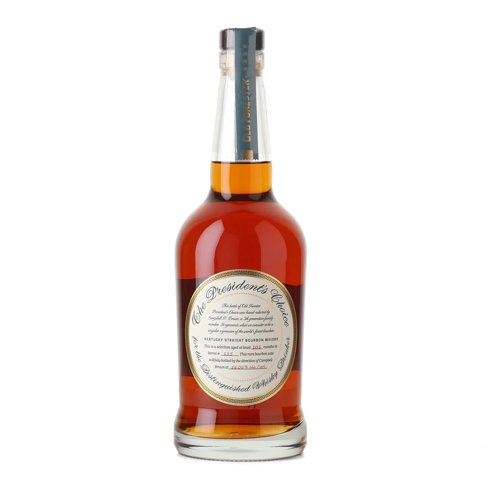 Old Forester President’s Choice 8 Year Old, Barrel Cask, Cask #115, 58% whisky bottle