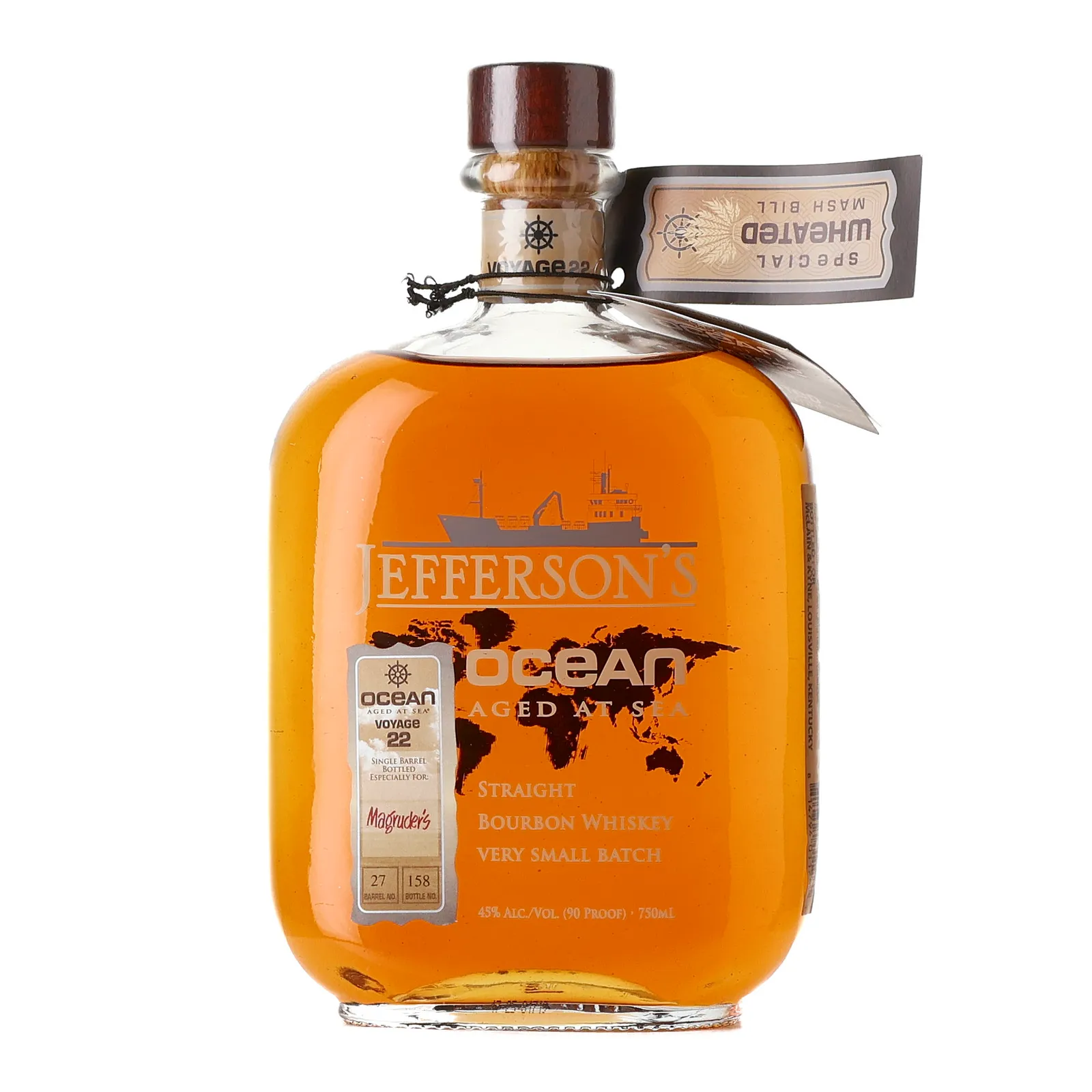 Jefferson's Ocean Aged at Sea Voyage 22 Magruder's Private Barrel Selection, American Oak Cask, Cask #27, 45% whisky bottle
