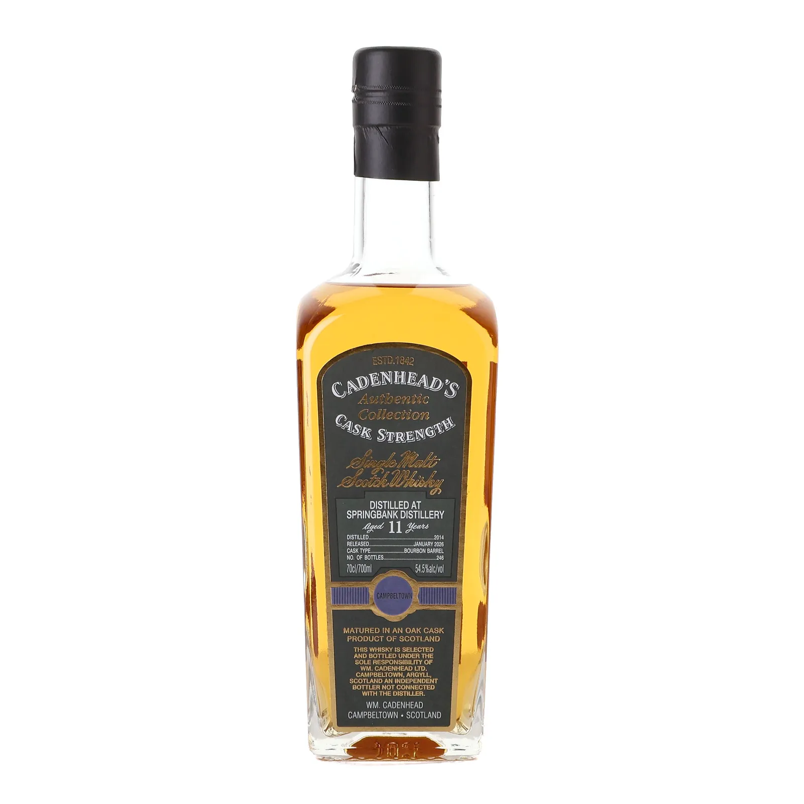 Springbank Authentic Collection 11 Year Old, Bourbon Cask, 2014, Cadenhead's, 54.5% whisky bottle