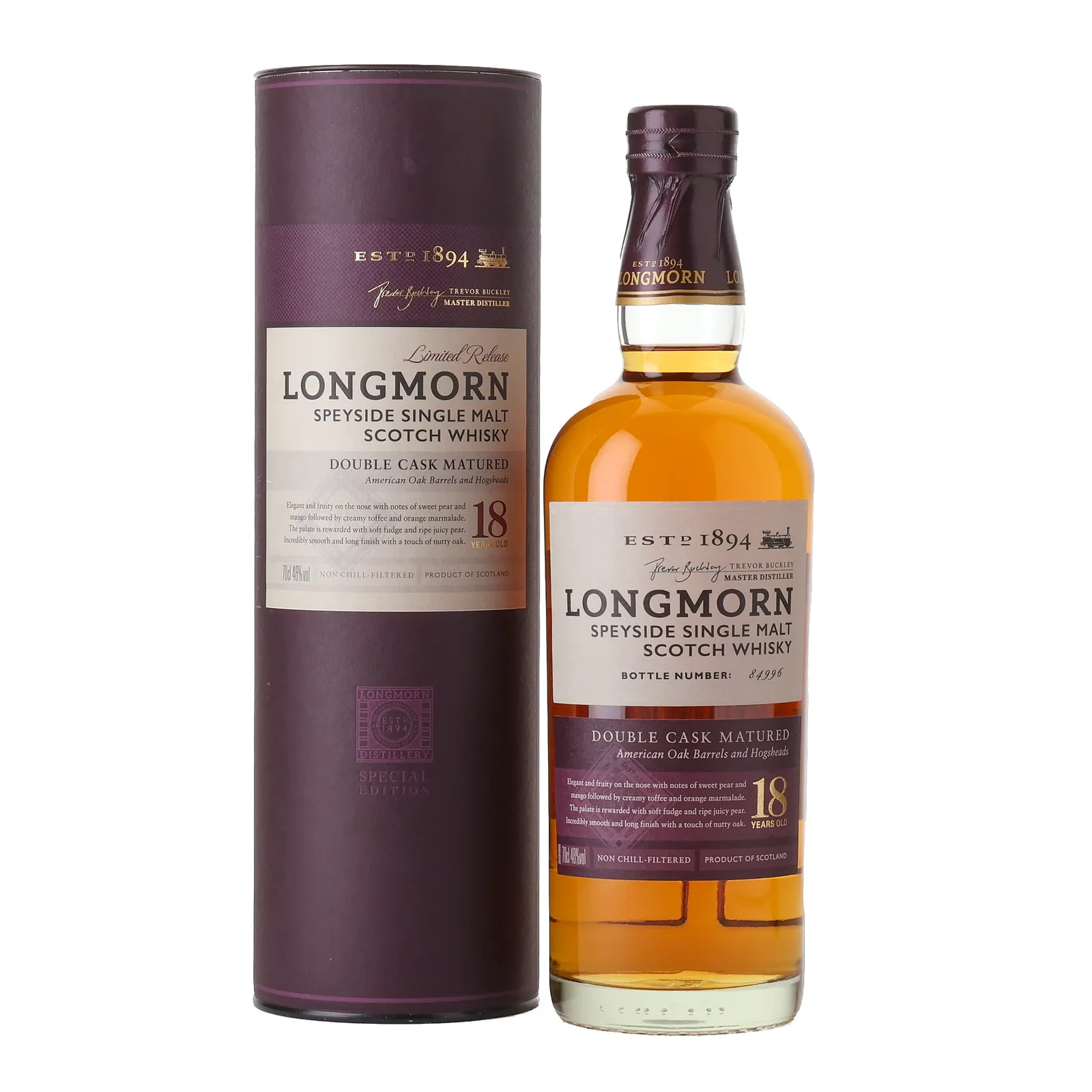 Longmorn 18 Year Old Double Cask Matured, American Oak & Hogshead Cask, 2019, 48% whisky bottle