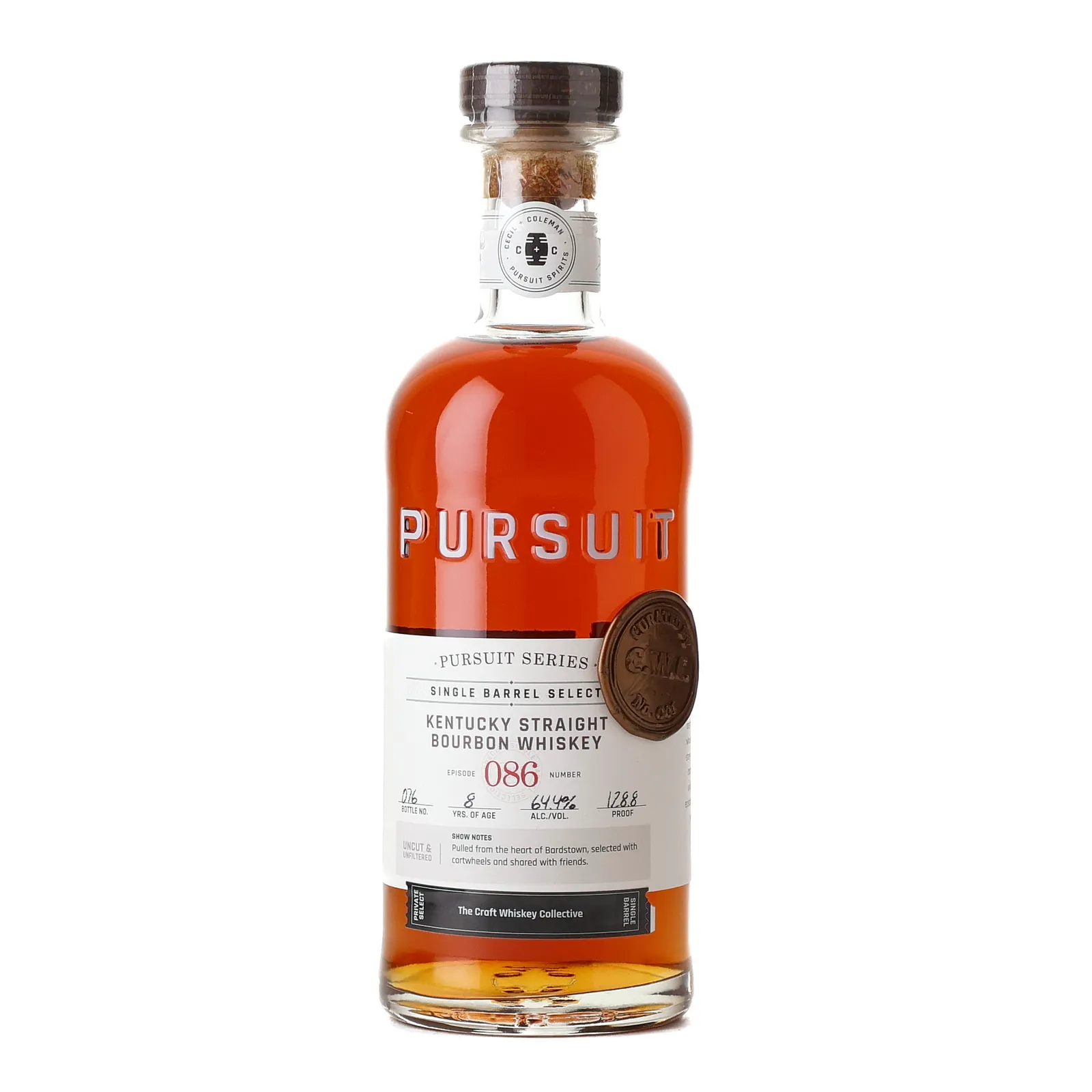 Cecil + Coleman Pursuit Series 8 Year Old, New Charred Oak Cask, Episode 086, 64.4% whisky bottle