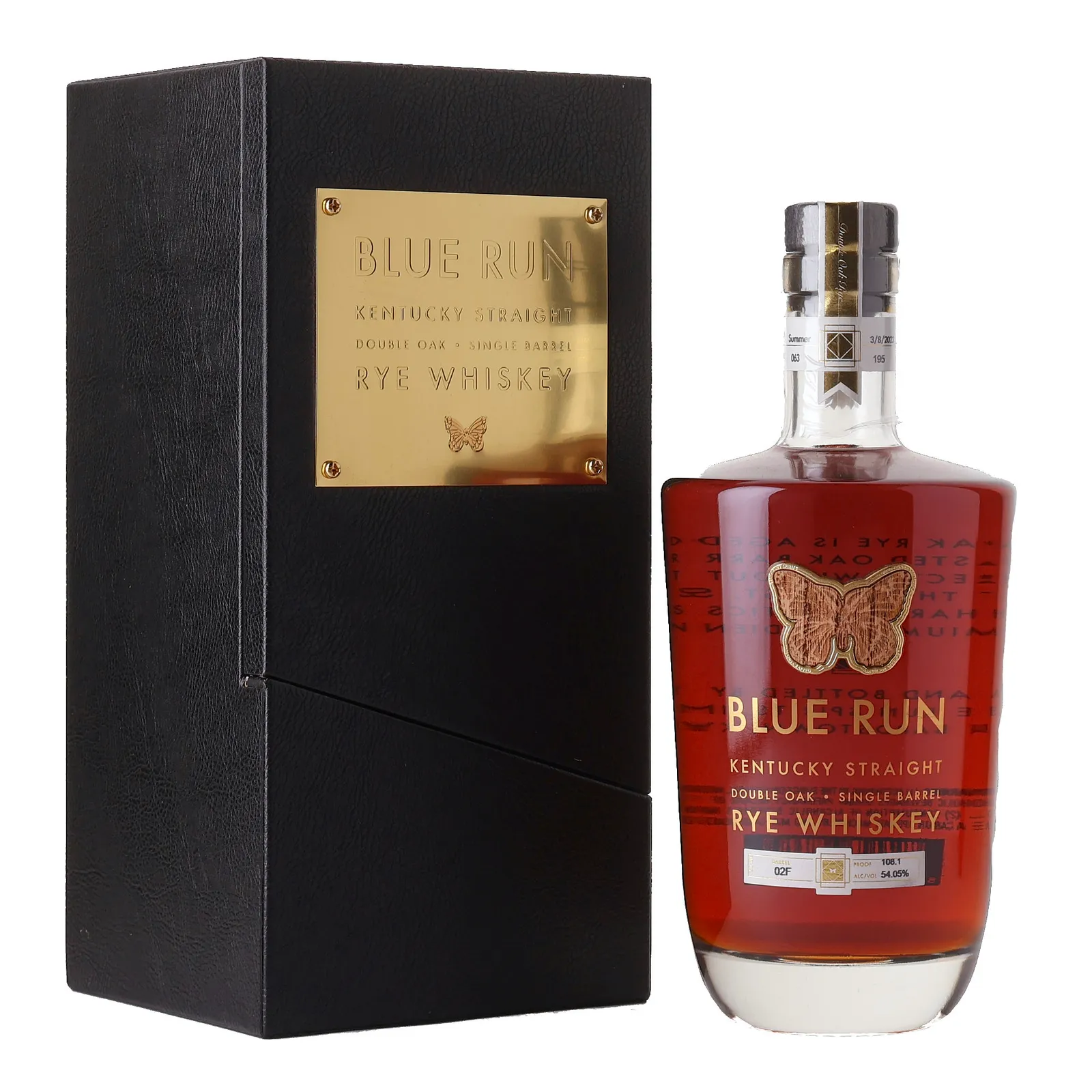 Blue Run Double Oak Single Barrel Rye Whiskey, Single Barrel, Cask #02F, Batch No. Summer, 2023, 54.05% whisky bottle