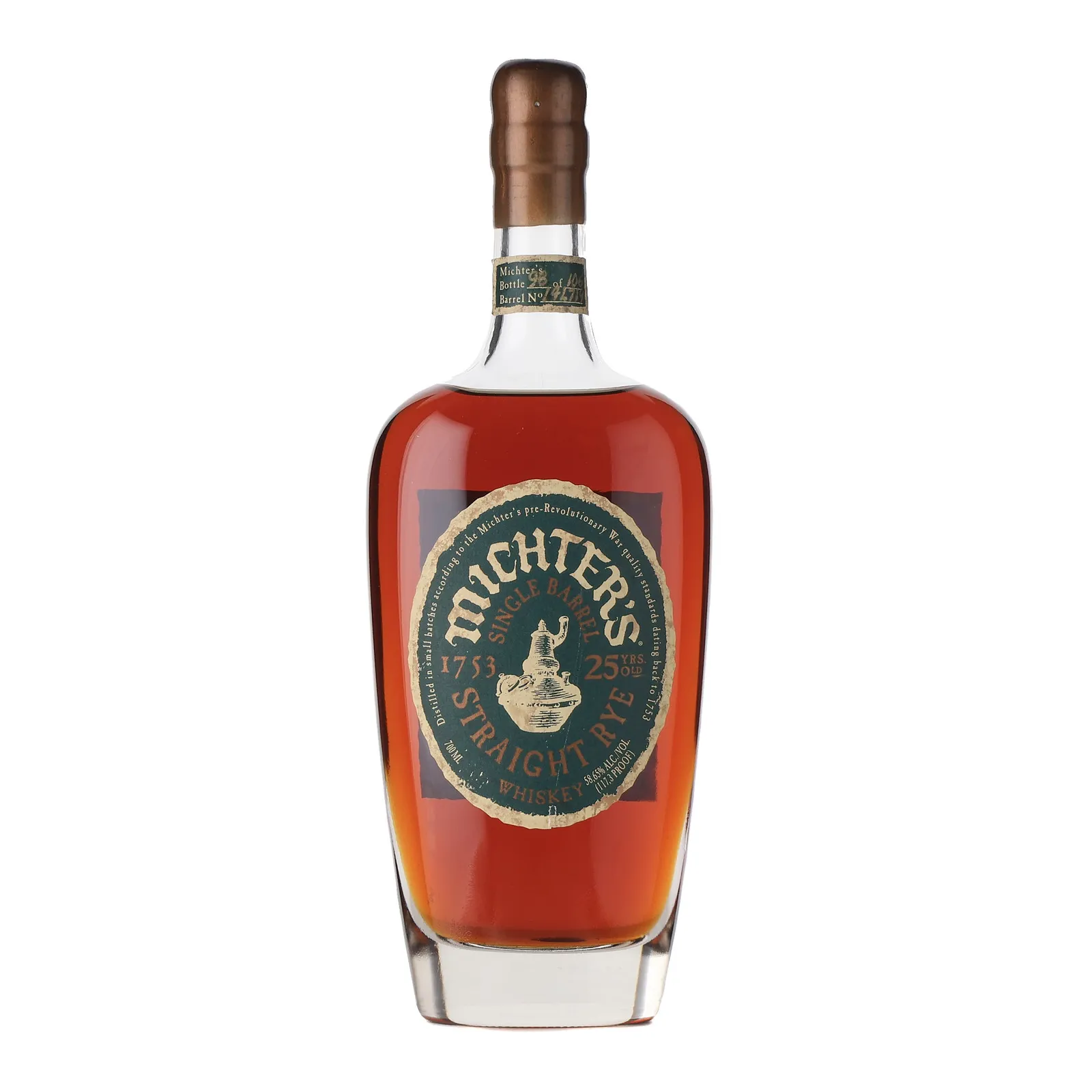 Michter's 25 Year Single Barrel Rye (Taiwanese Export), 25 Year Old, New American White Oak Cask, Cask #14J144, 2014, 58.6% whisky bottle