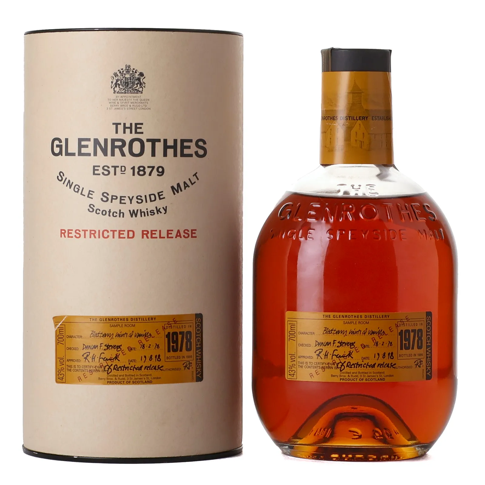 Glenrothes 1978 Restricted Release 21 Year Old, Sherry Cask, 1999, 43% whisky bottle
