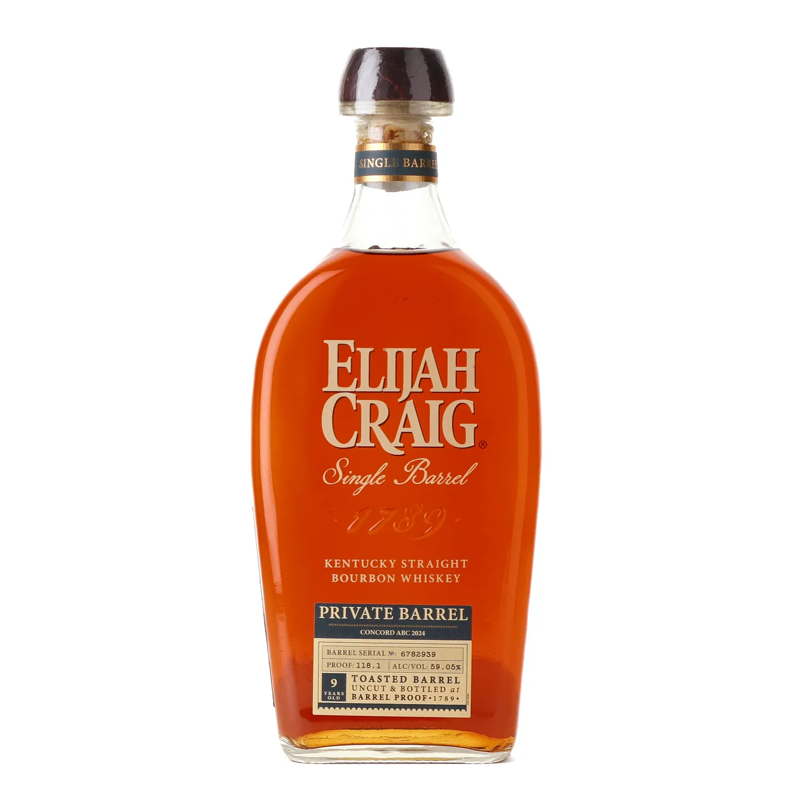 Elijah Craig Toasted Barrel Proof 9 Year Old, Toasted Barrel, Cask #6782939, Concord ABC 2024, 59.05% whisky bottle