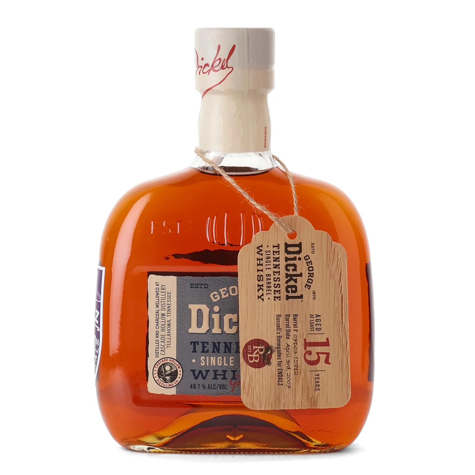 George Dickel Single Barrel 15 Year Old, Cask #07D03-12812, 48.1% whisky bottle