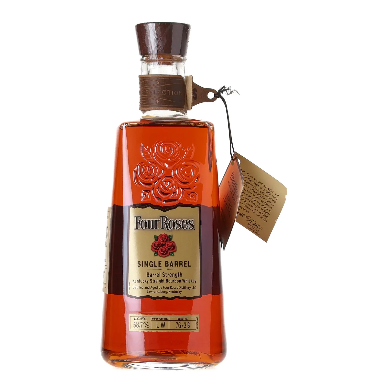 Four Roses Barrel Strength OBSQ 'Luekens' Private Barrel Selection 10 Year Old, New Charred Oak Cask, Cask #76-3B, Batch No. LW 76-3B, 58.7% whisky bottle