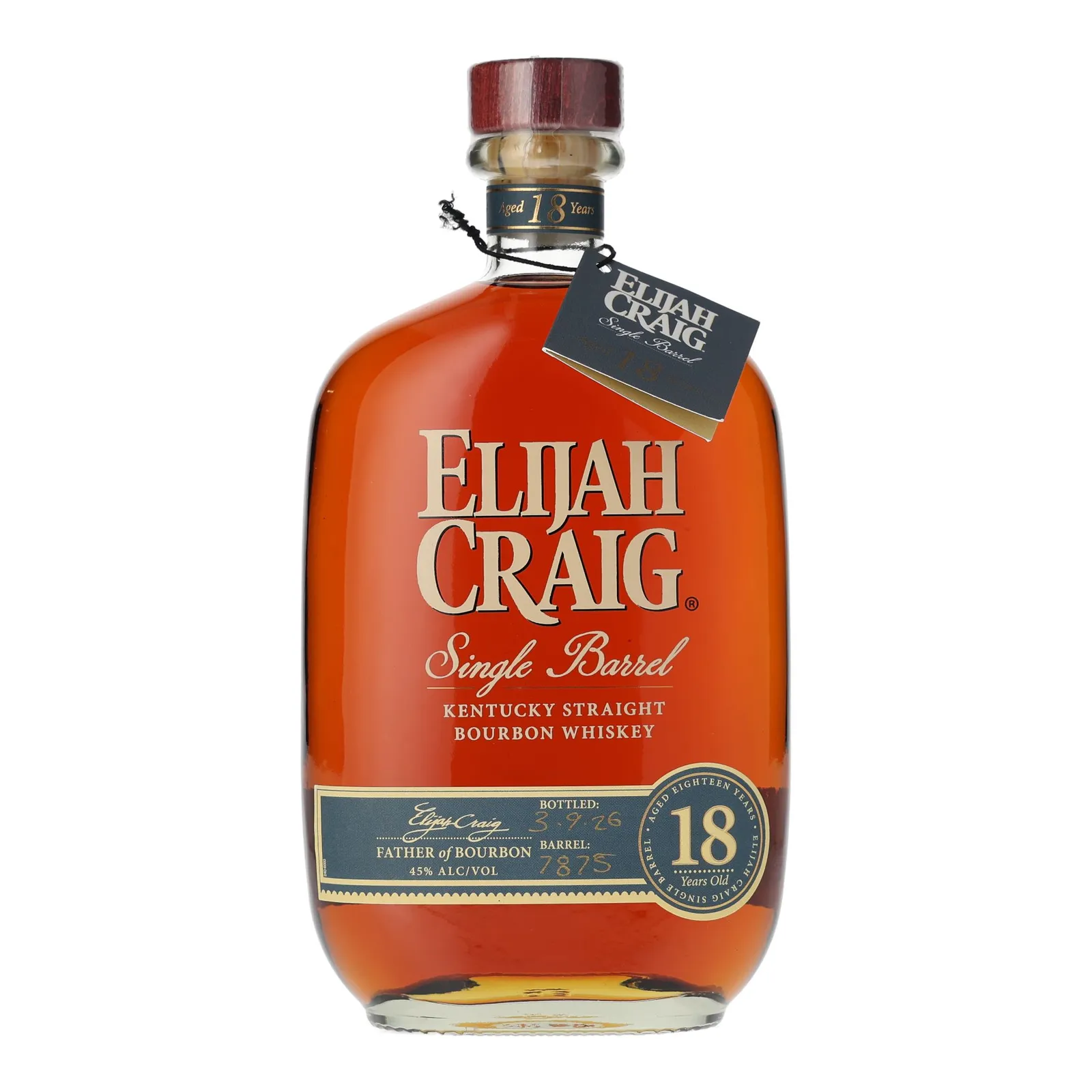 Elijah Craig 18 Year Old, Cask #7875, 2026, 45% whisky bottle