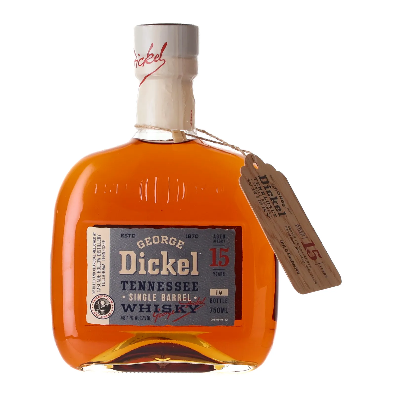 George Dickel Single Barrel 'OHLQ' Private Barrel Selection 15 Year Old, New Charred Oak Cask, Cask #08A04-12916, 2023, 48.1% whisky bottle