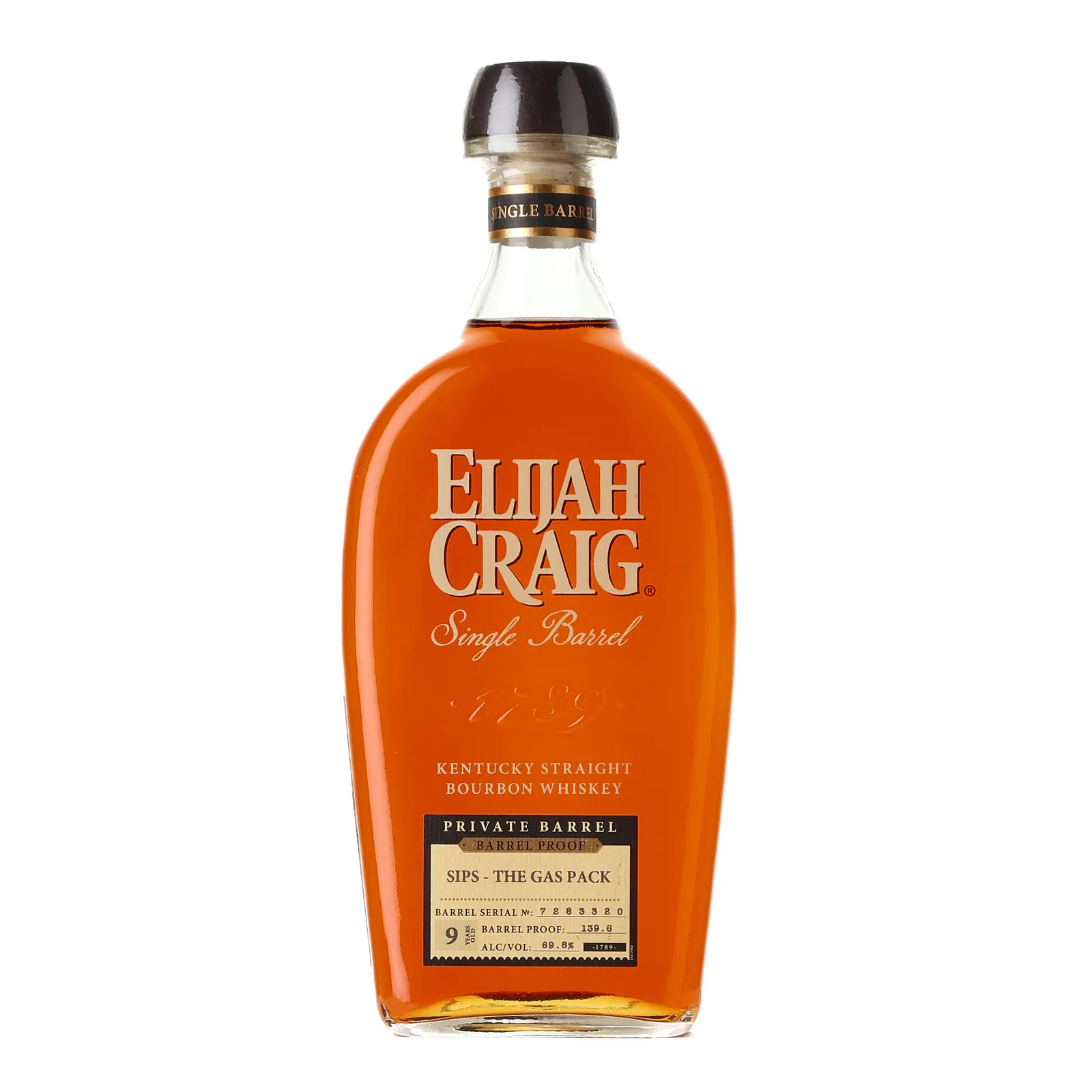 Elijah Craig Single Barrel Private Barrel Sips - The Gas Pack 9 Year Old, Cask #7283320, 69.8% whisky bottle