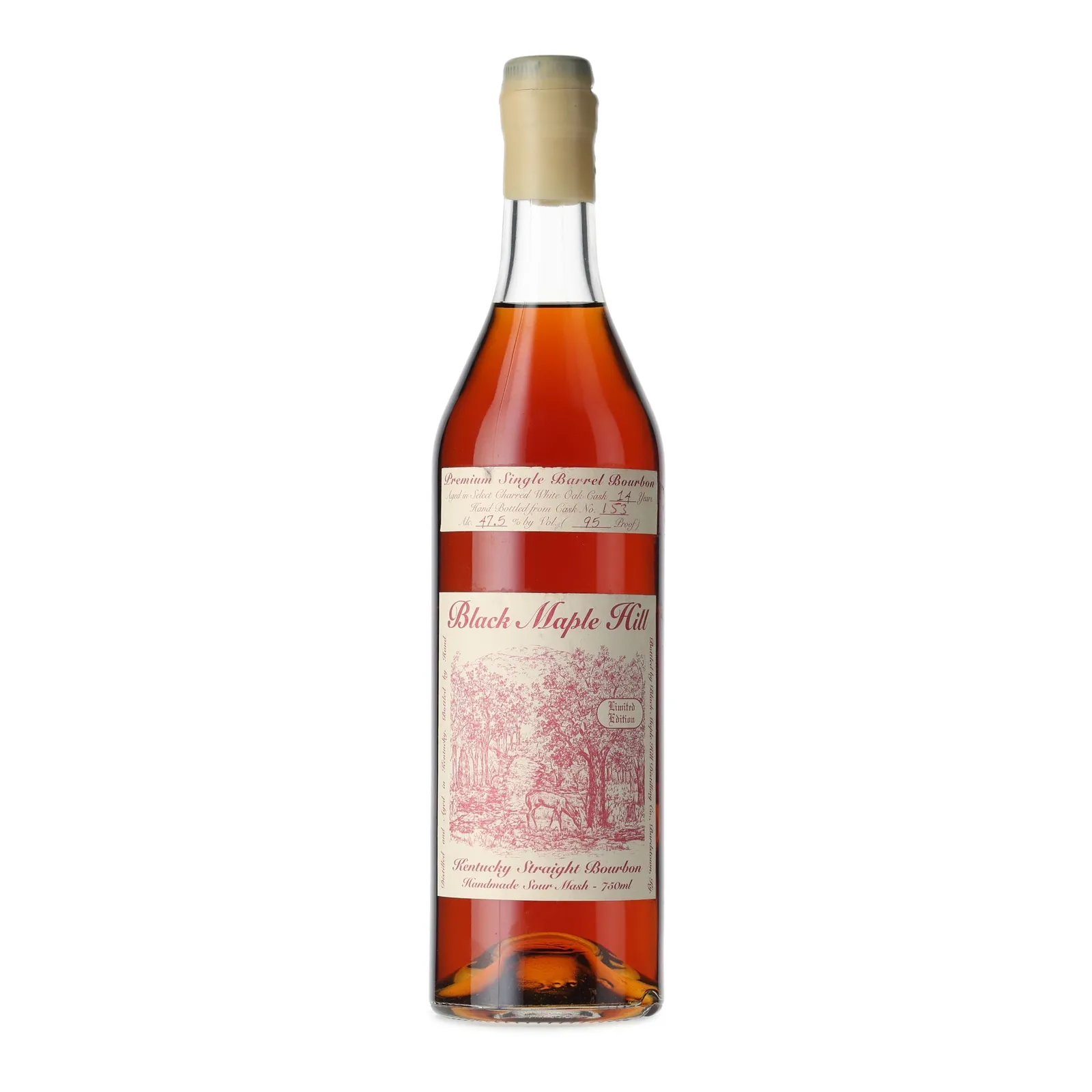 Black Maple Hill Single Barrel Bourbon 14 Year Old, New Charred Oak Cask, Cask #153, Kentucky Bourbon Distillers, 47.5% whisky bottle